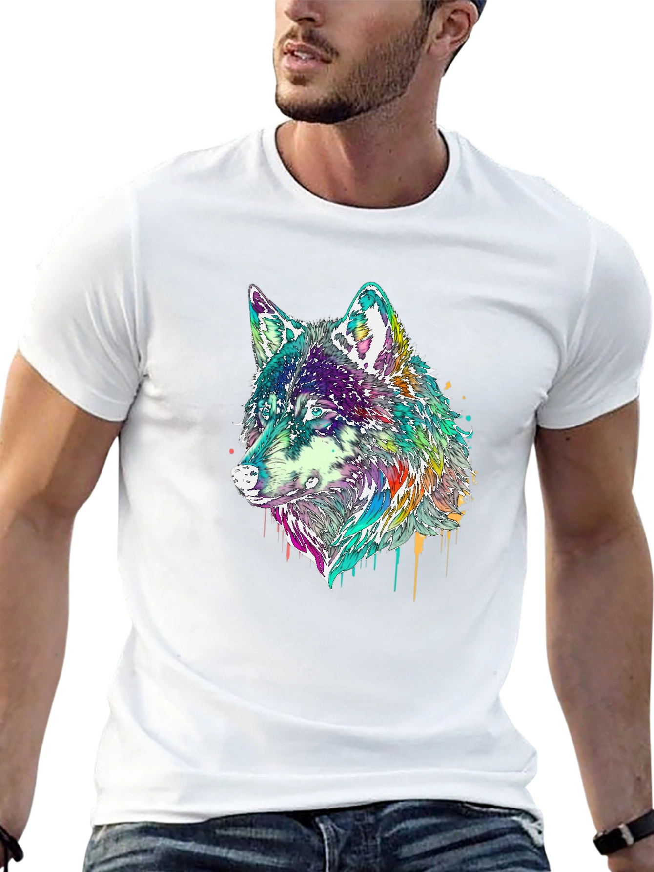 Black Wolf Graphic Tee - Colorful Animal Print view 13