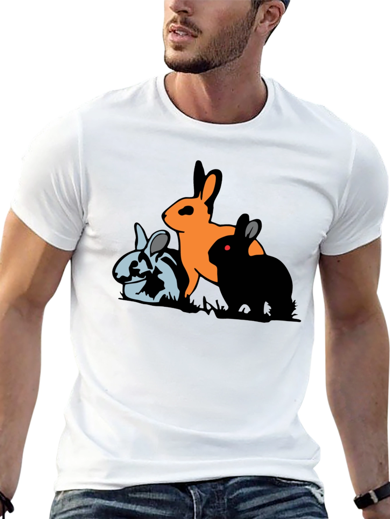 Black Three Bunny Graphic T-Shirt view 13