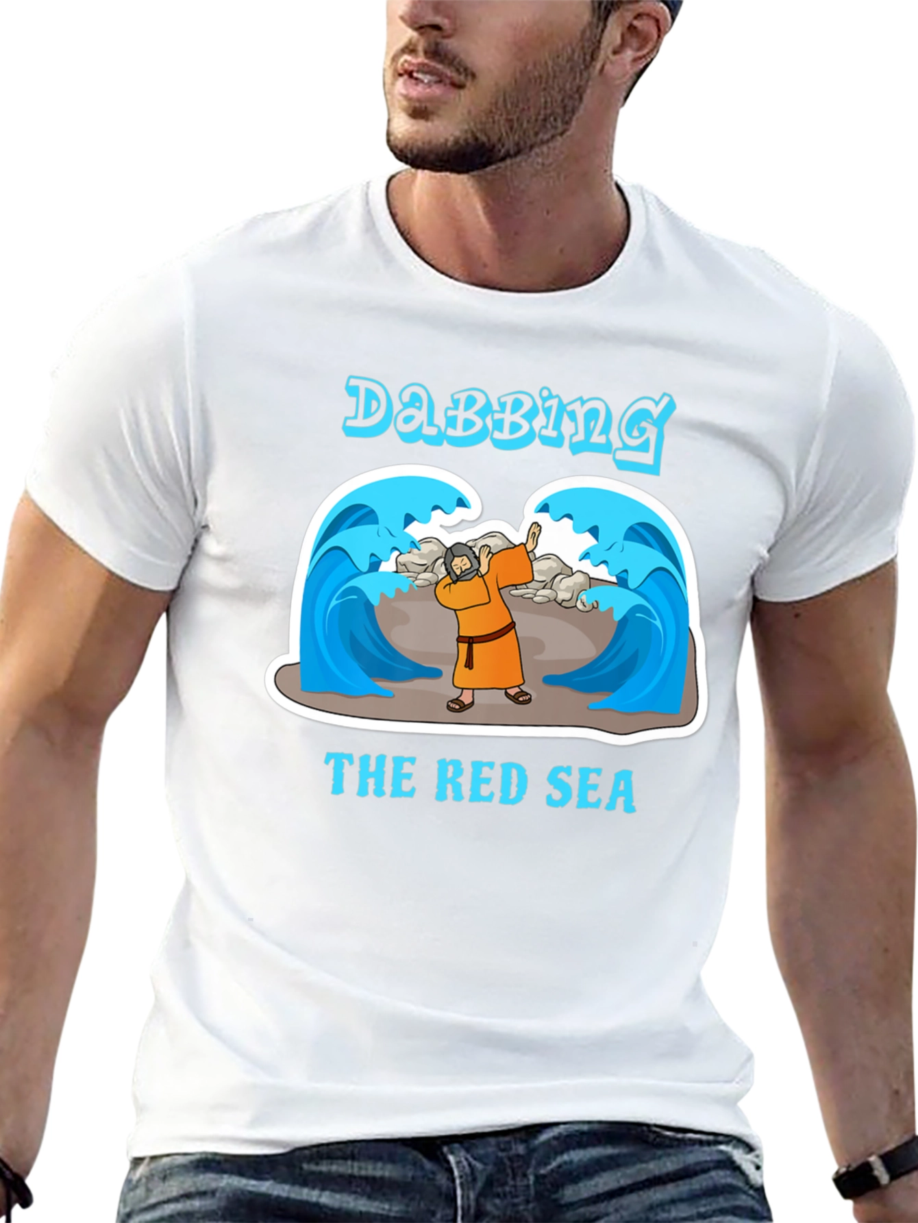 Black Dabbing the Red Sea T-Shirt - Funny Moses Tee view 13