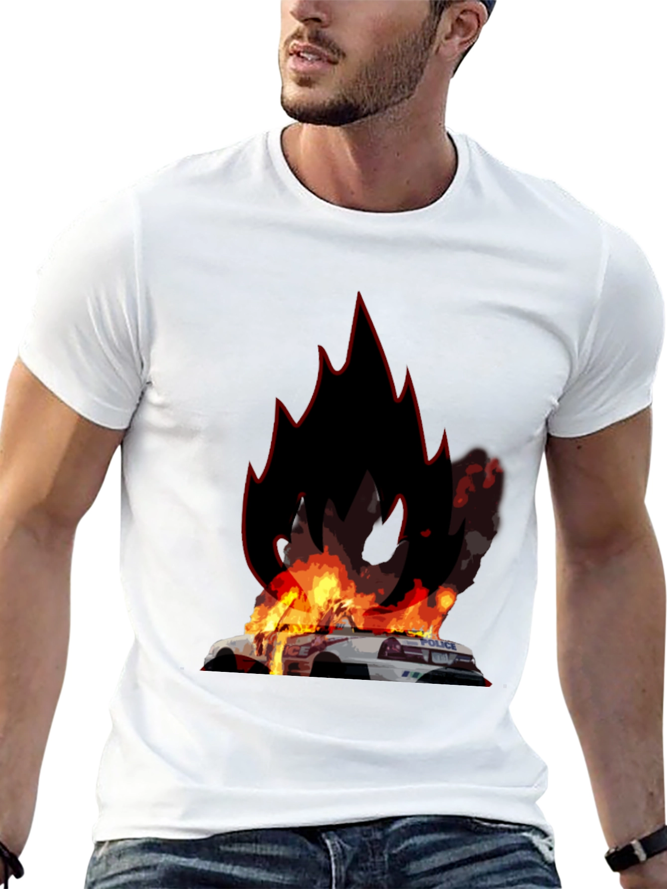 Black Burning Police Car T-Shirt - Bold Graphic Tee view 13