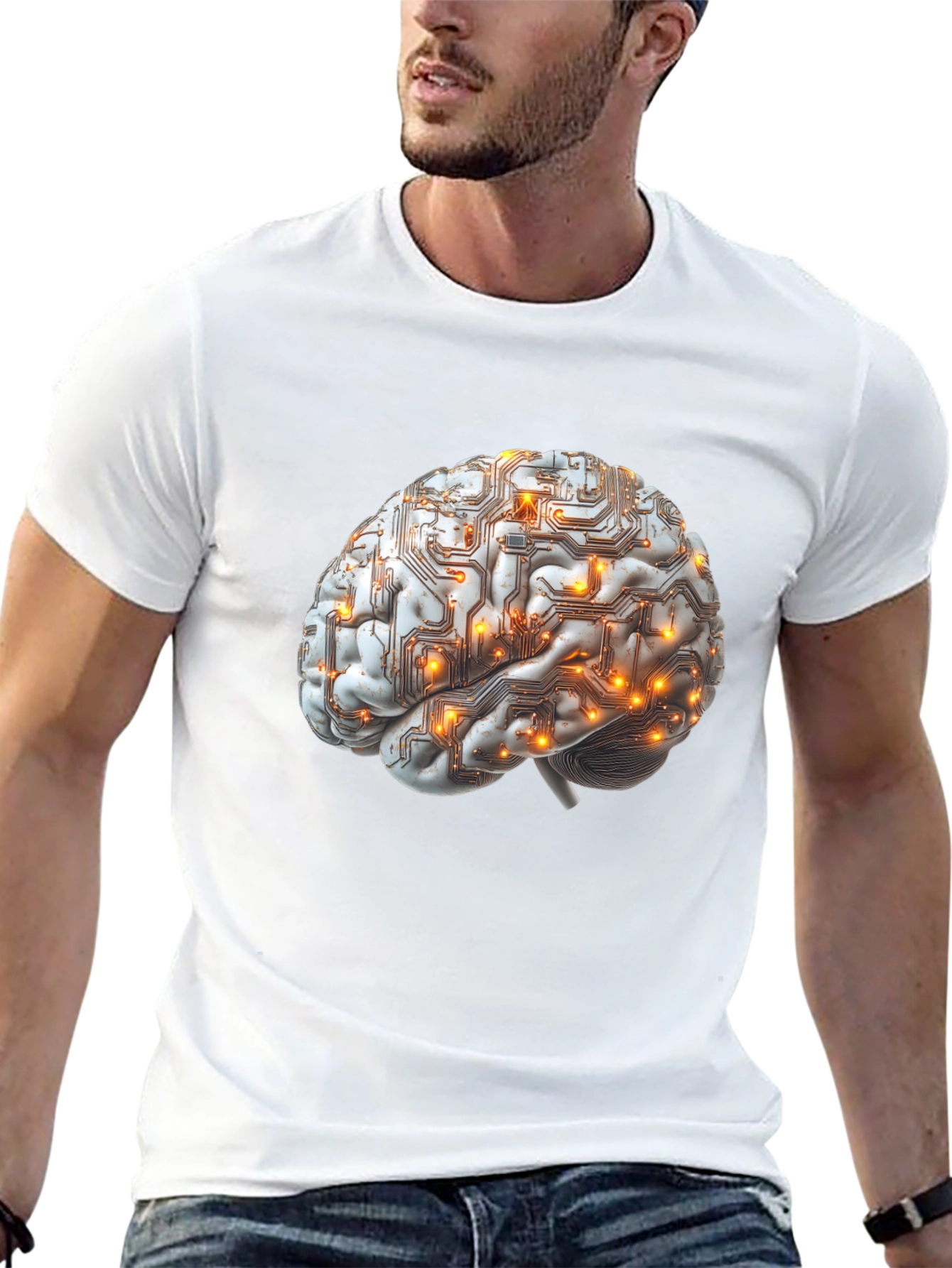 Black Brain Circuitry Graphic Tee - Black Cotton T-Shirt view 13