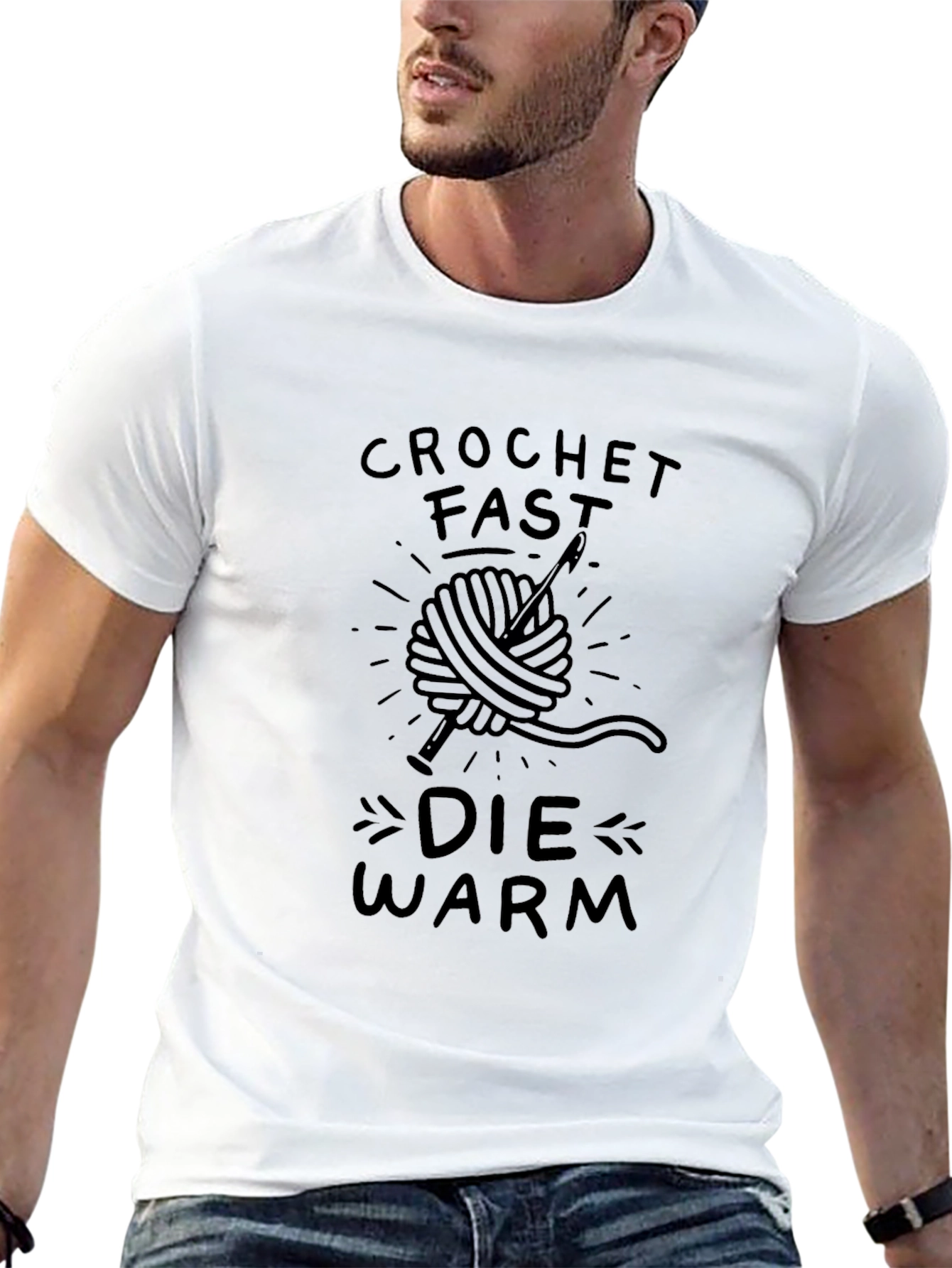 Black Crochet Fast Die Warm Funny T-Shirt - Black Cotton Tee view 13