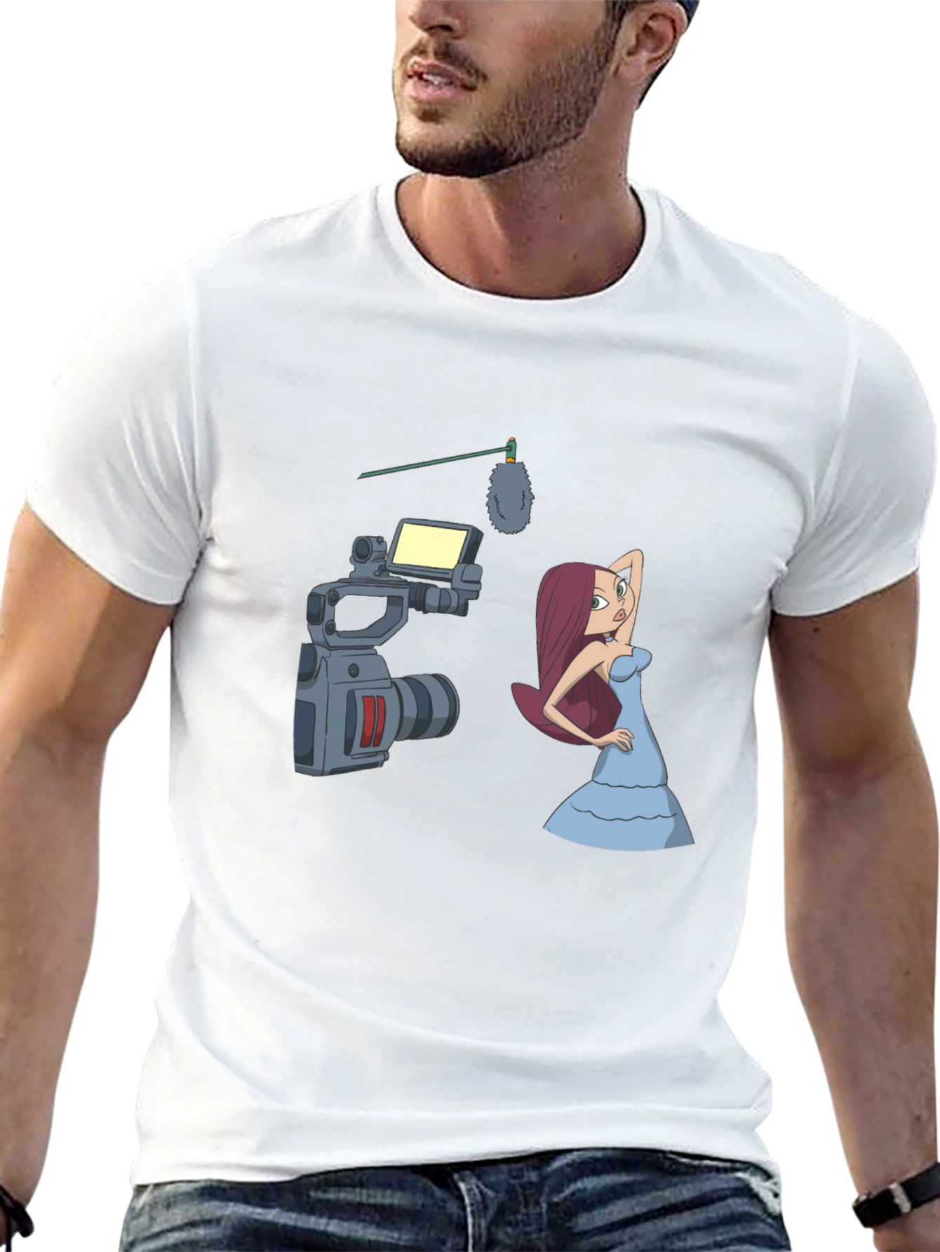Black Cartoon Film Shoot T-Shirt - Black Cotton Blend view 13