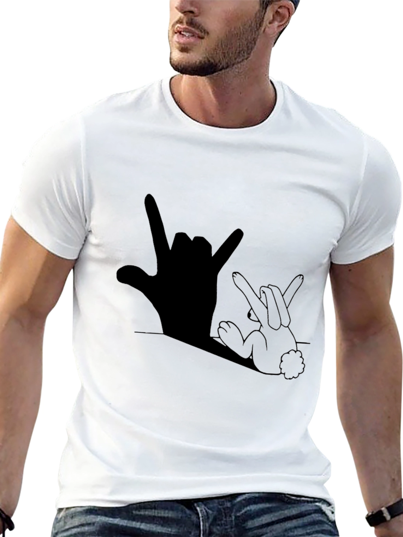Black Rock On Bunny Shadow Graphic T-Shirt view 13