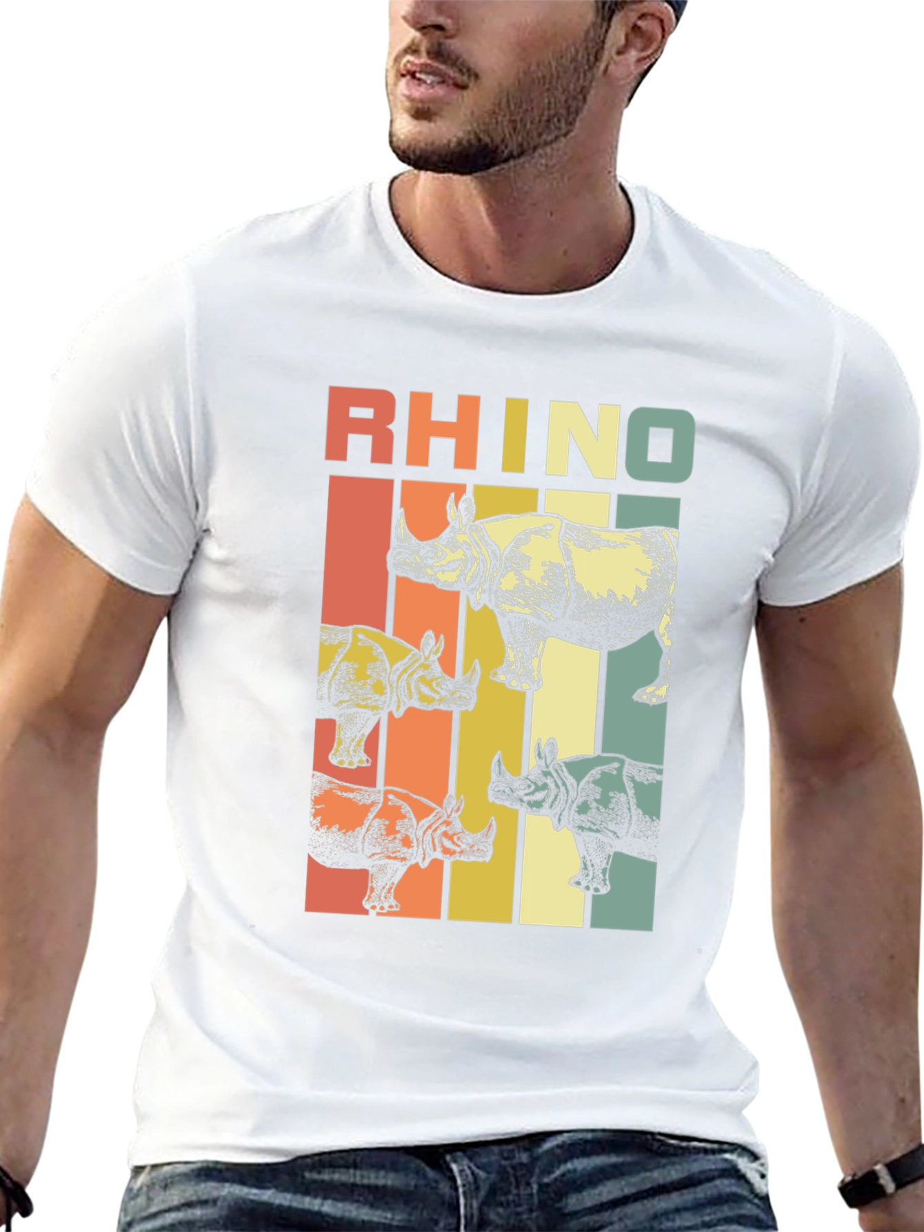 Black Retro Rhino T-Shirt: Vintage Style Animal Tee view 13