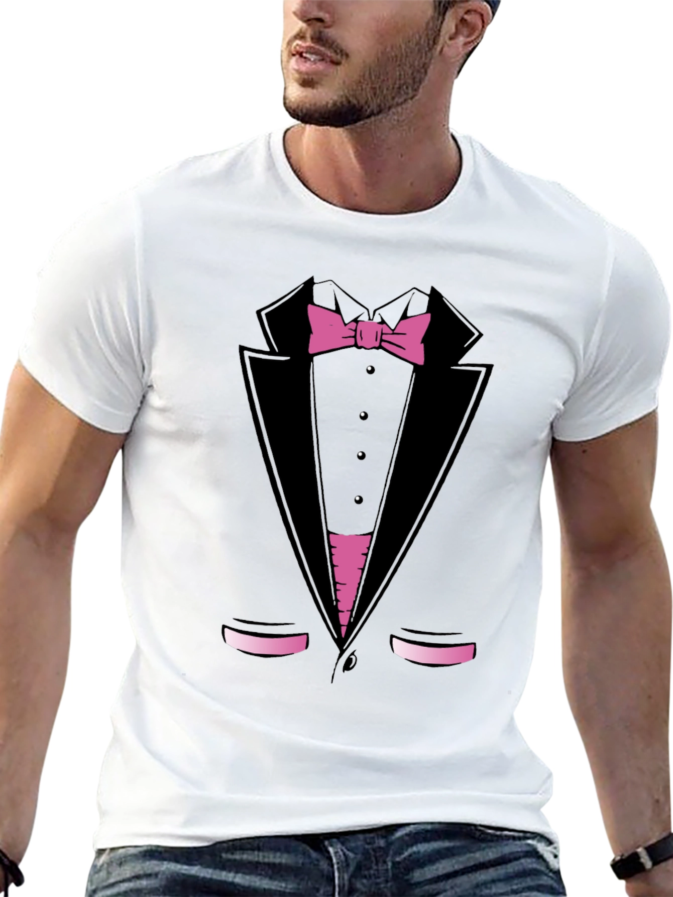 Black Tuxedo Print T-Shirt - Funny Dress Up Tee view 13