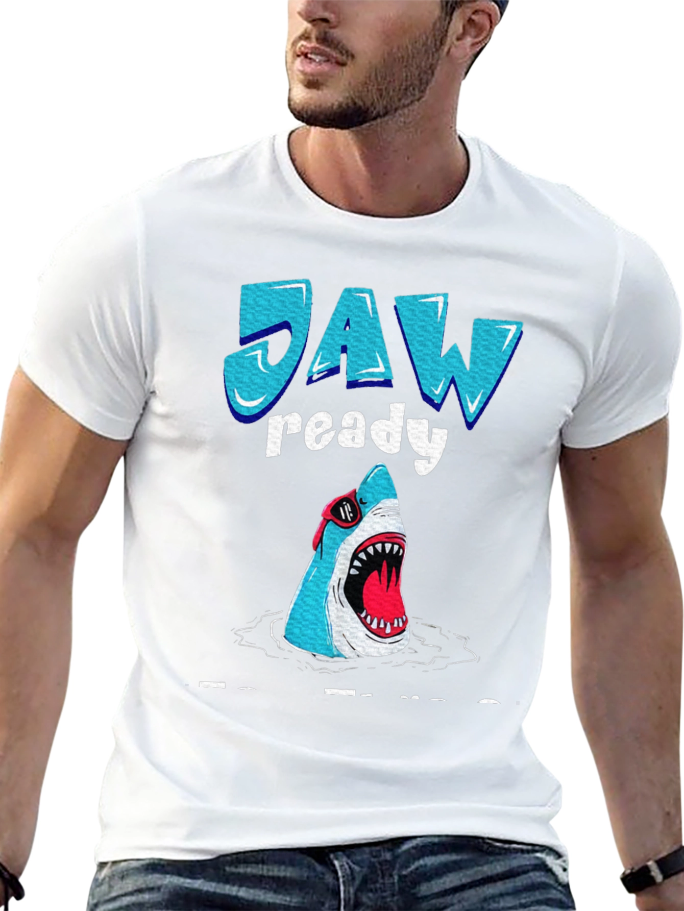 Black Jaw Ready Funny Shark Graphic T-Shirt view 13