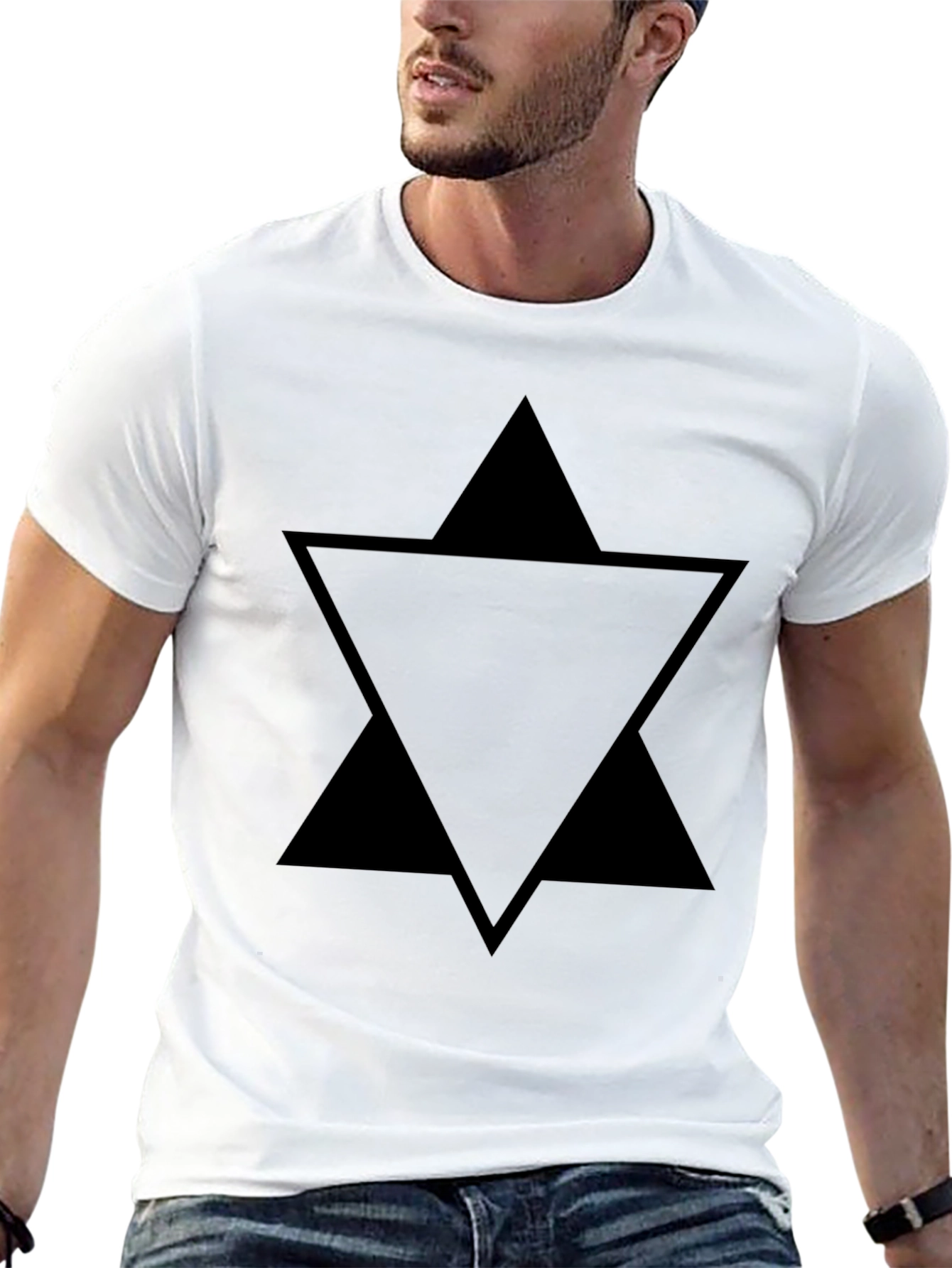 Black Geometric Triangle Star Black T-Shirt view 13