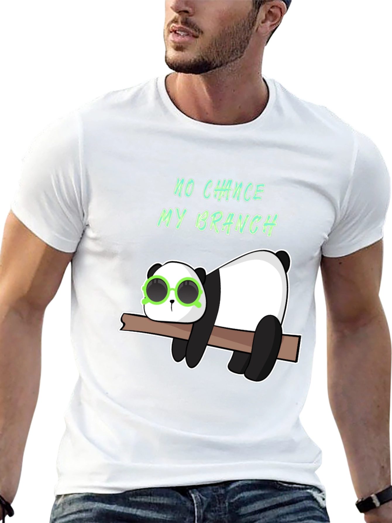 Black Lazy Panda on Branch Graphic T-Shirt view 13