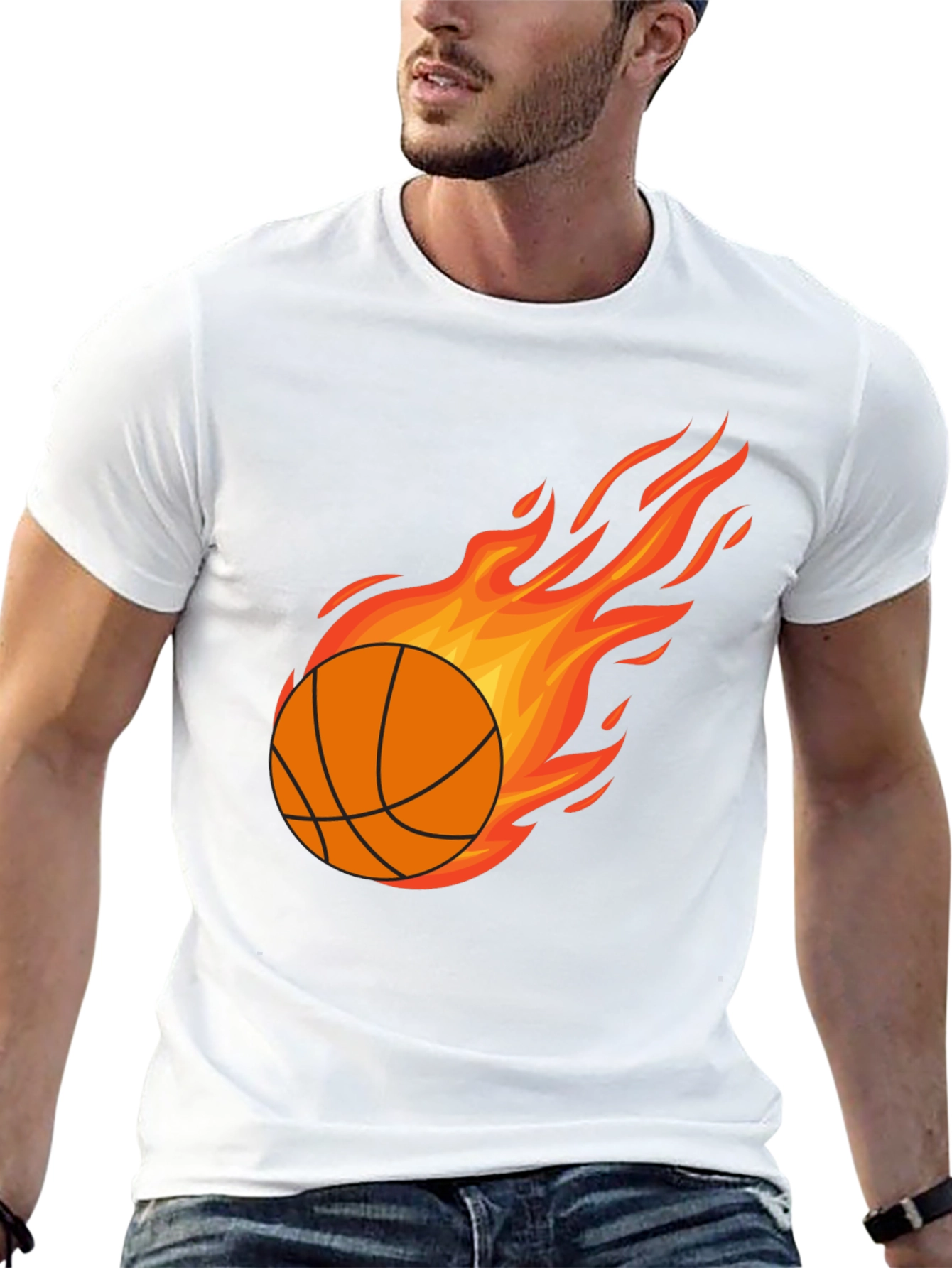 Black Fiery Basketball Graphic Tee - Men's Black T-Shirt view 13
