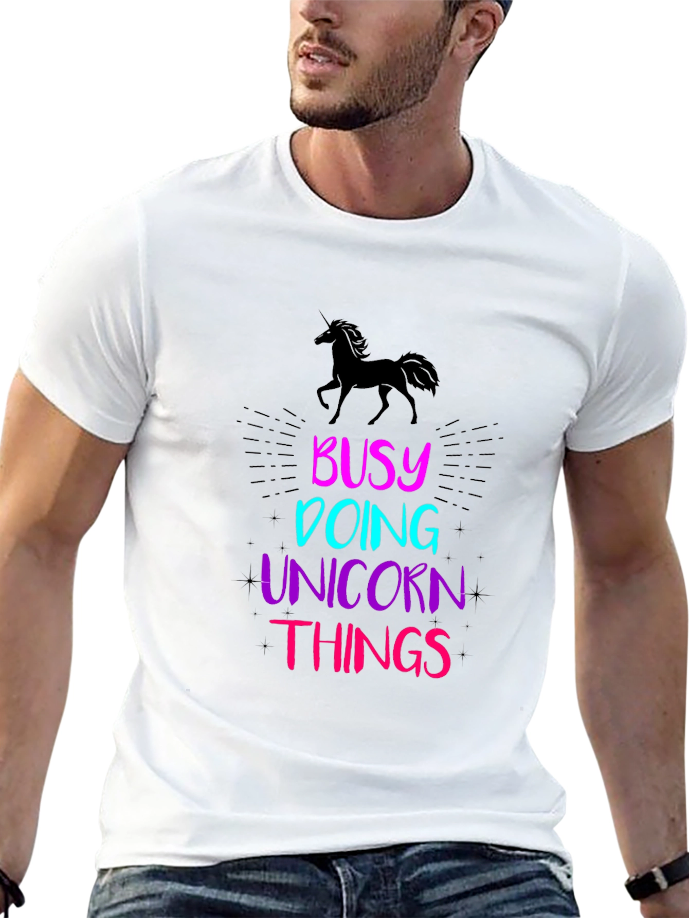 Black Busy Doing Unicorn Things Graphic Tee view 13