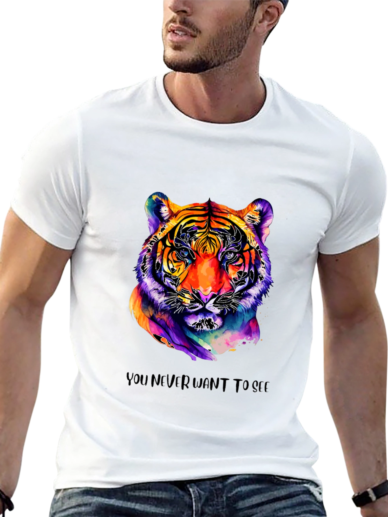 Black Vibrant Tiger Graphic Tee - Unique Artistic Design view 13