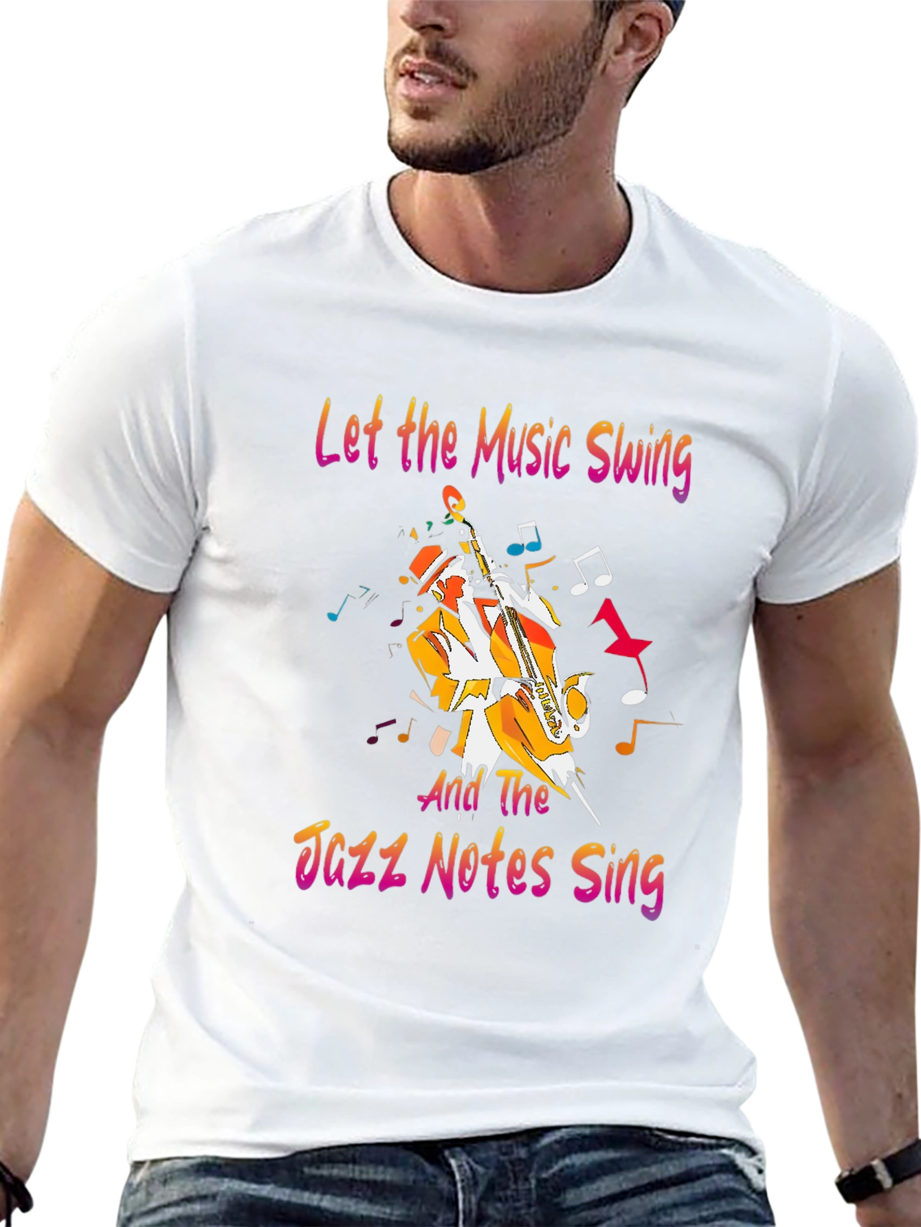 Black Jazz Music T-Shirt - Let the Music Swing Graphic Tee view 13