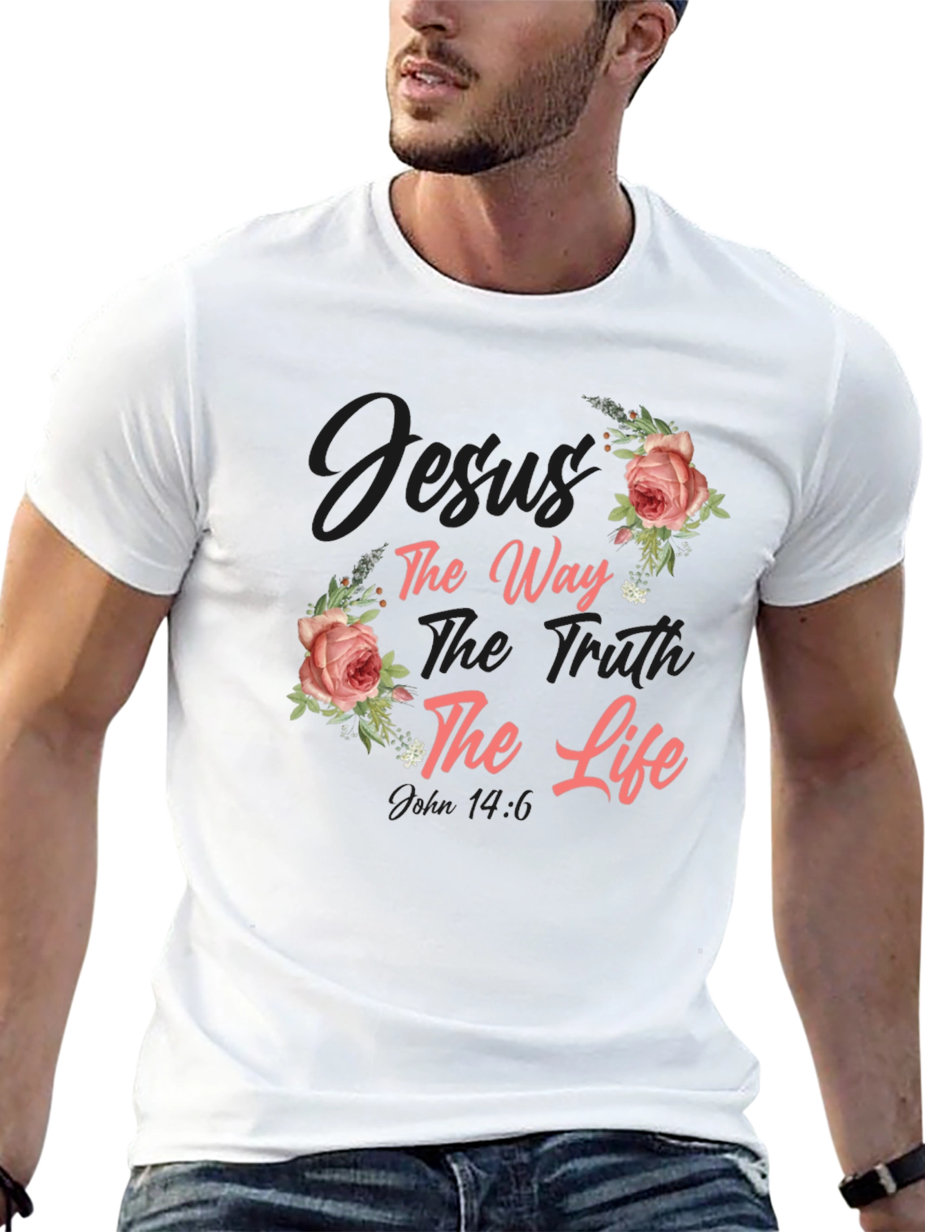 Black Floral Jesus the Way, Truth, Life Black T-Shirt view 13