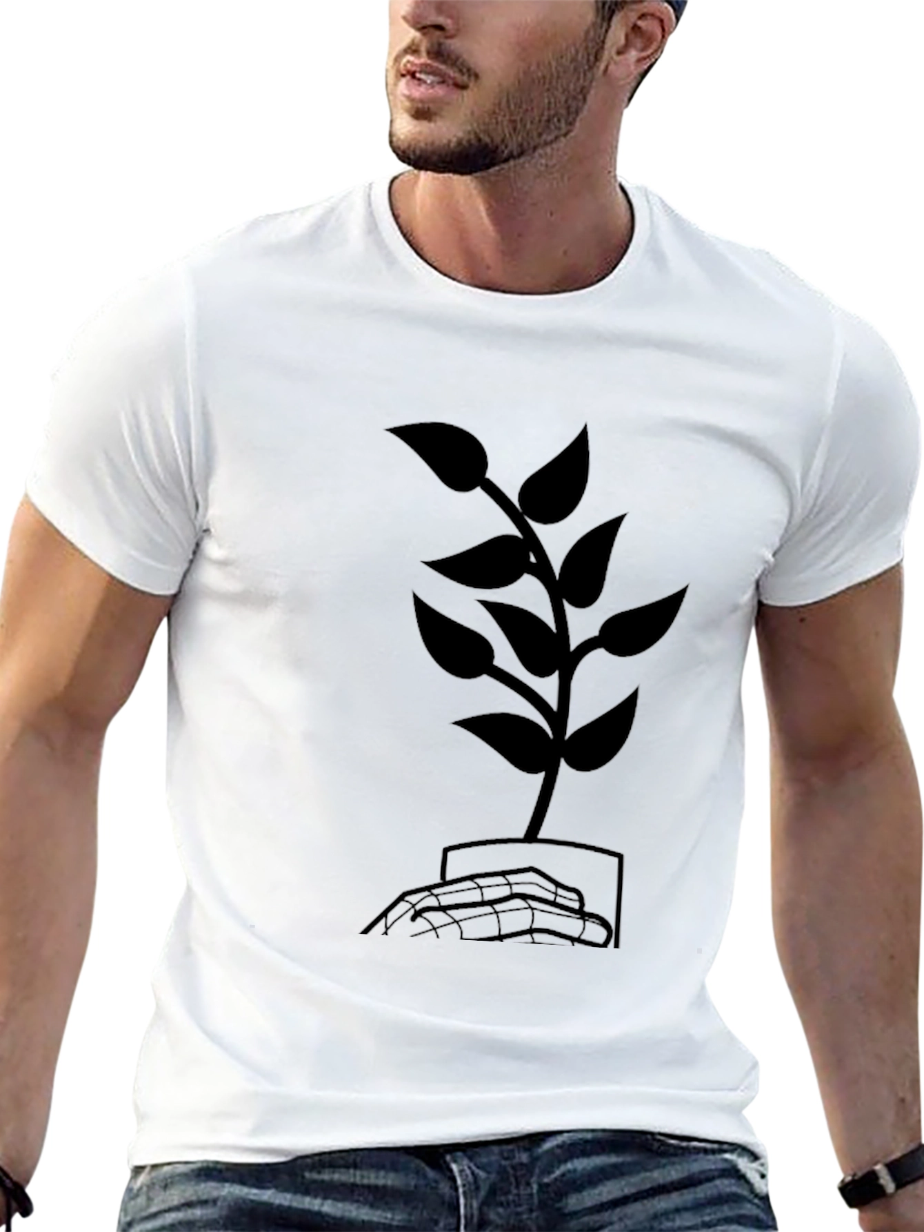 Black Nature's Grasp T-Shirt - Black Plant Design view 13