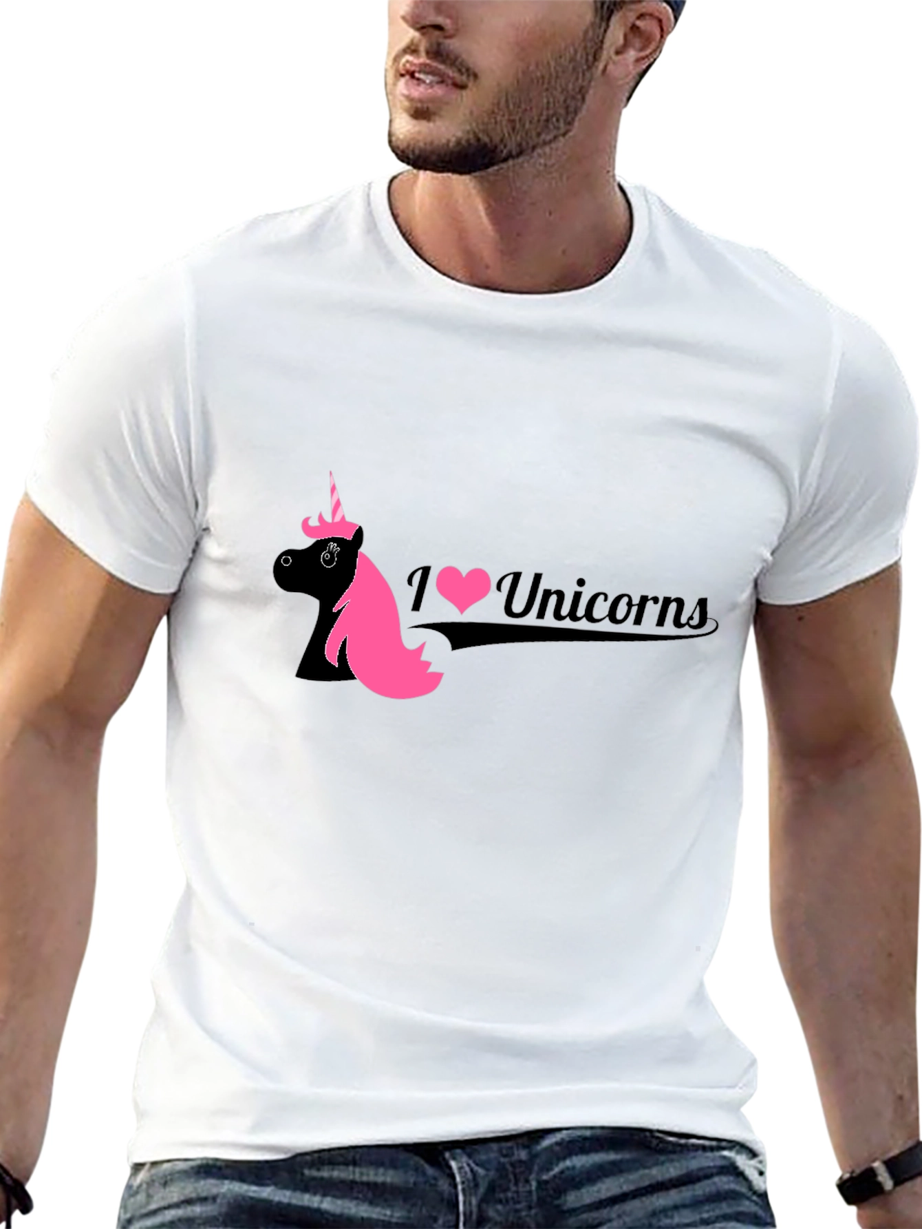 Black I Love Unicorns Black T-Shirt view 13
