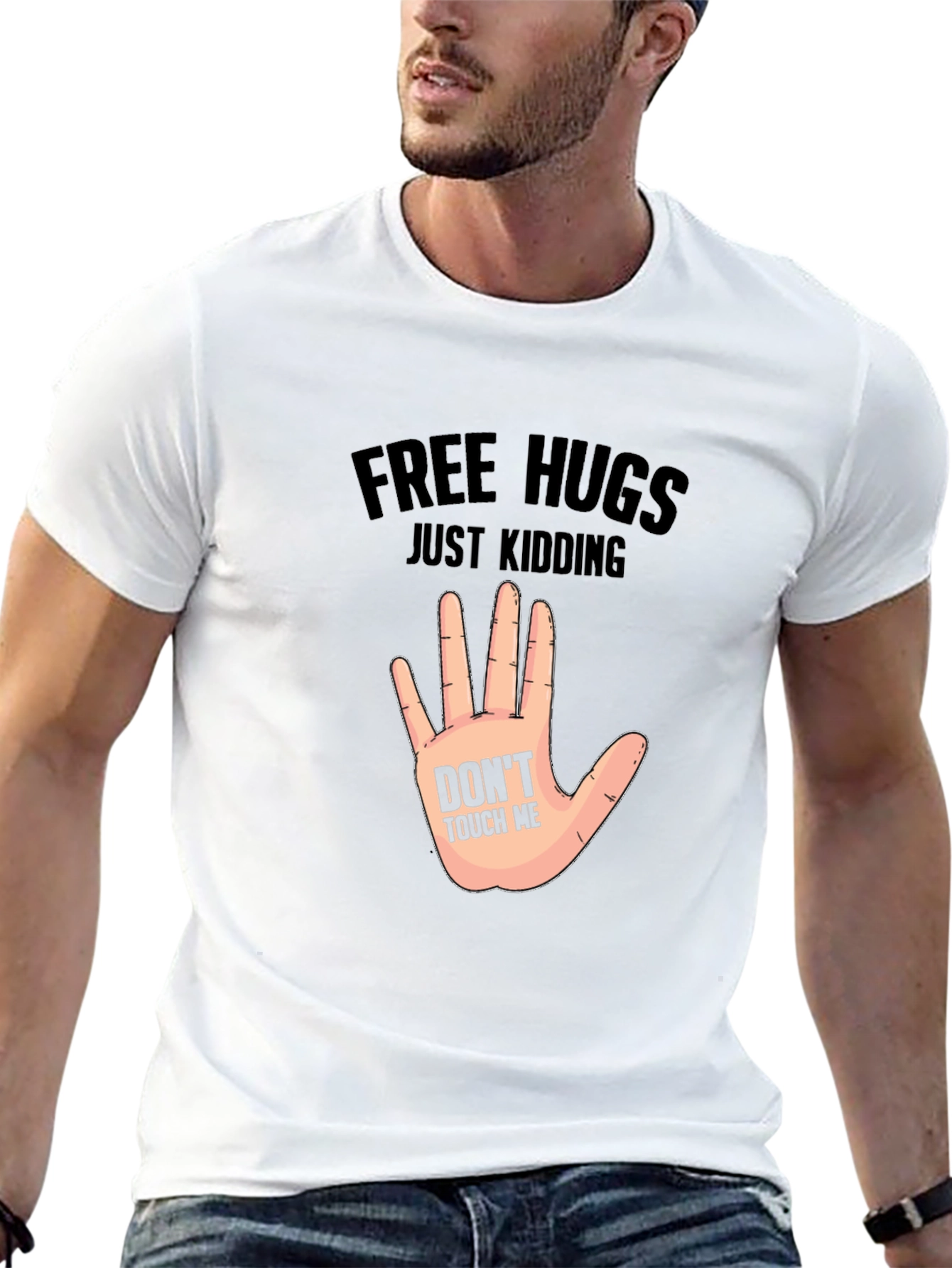 Black Free Hugs, Just Kidding - Novelty Graphic T-Shirt view 13