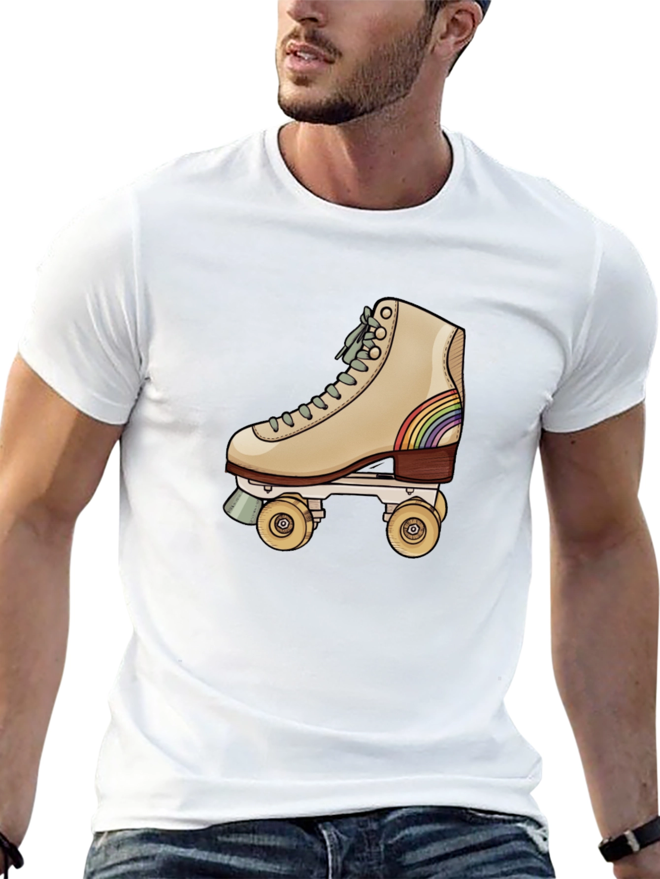 Black Retro Roller Skate Graphic Tee - Black Cotton Blend view 13