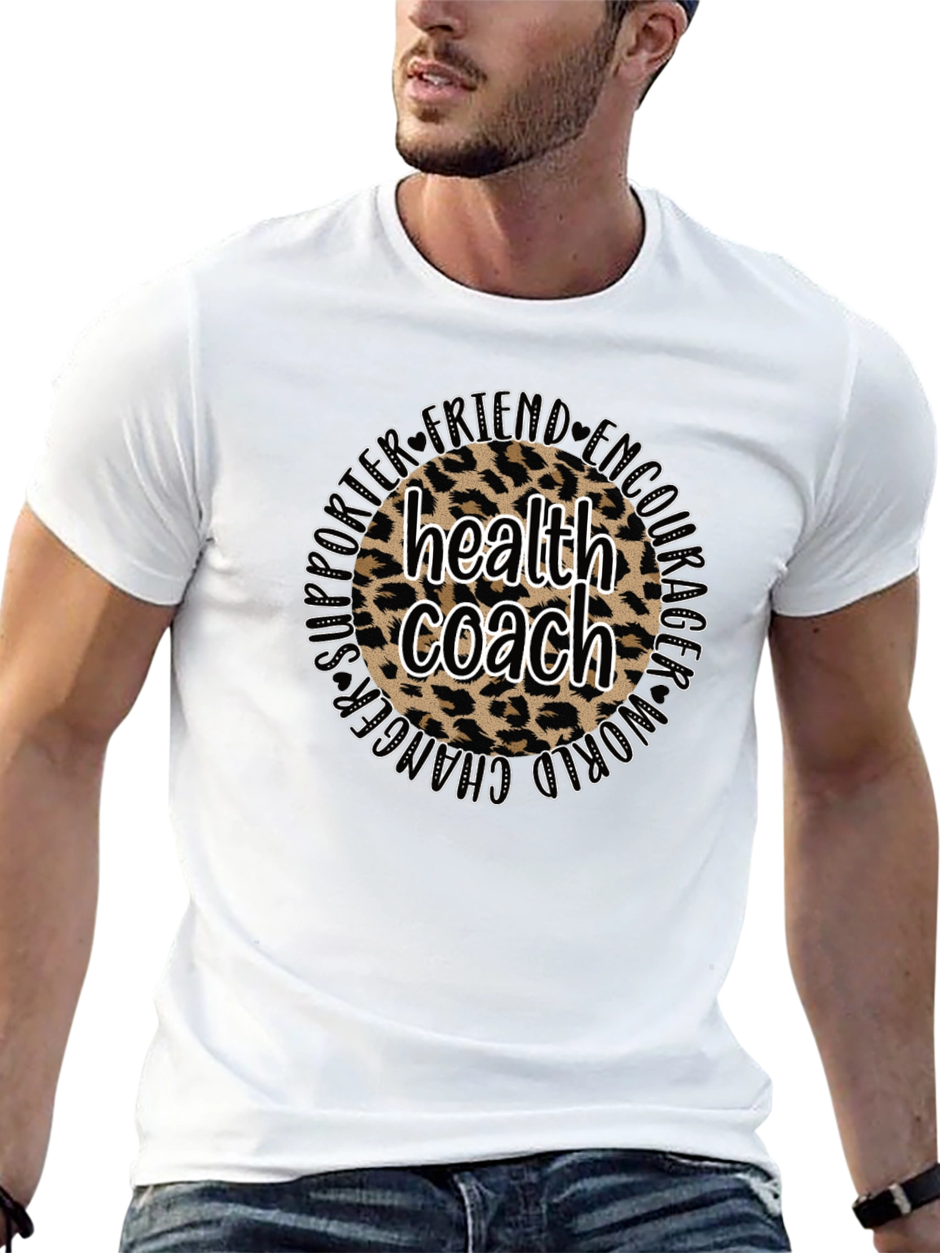 Black Health Coach Leopard Print T-Shirt view 13