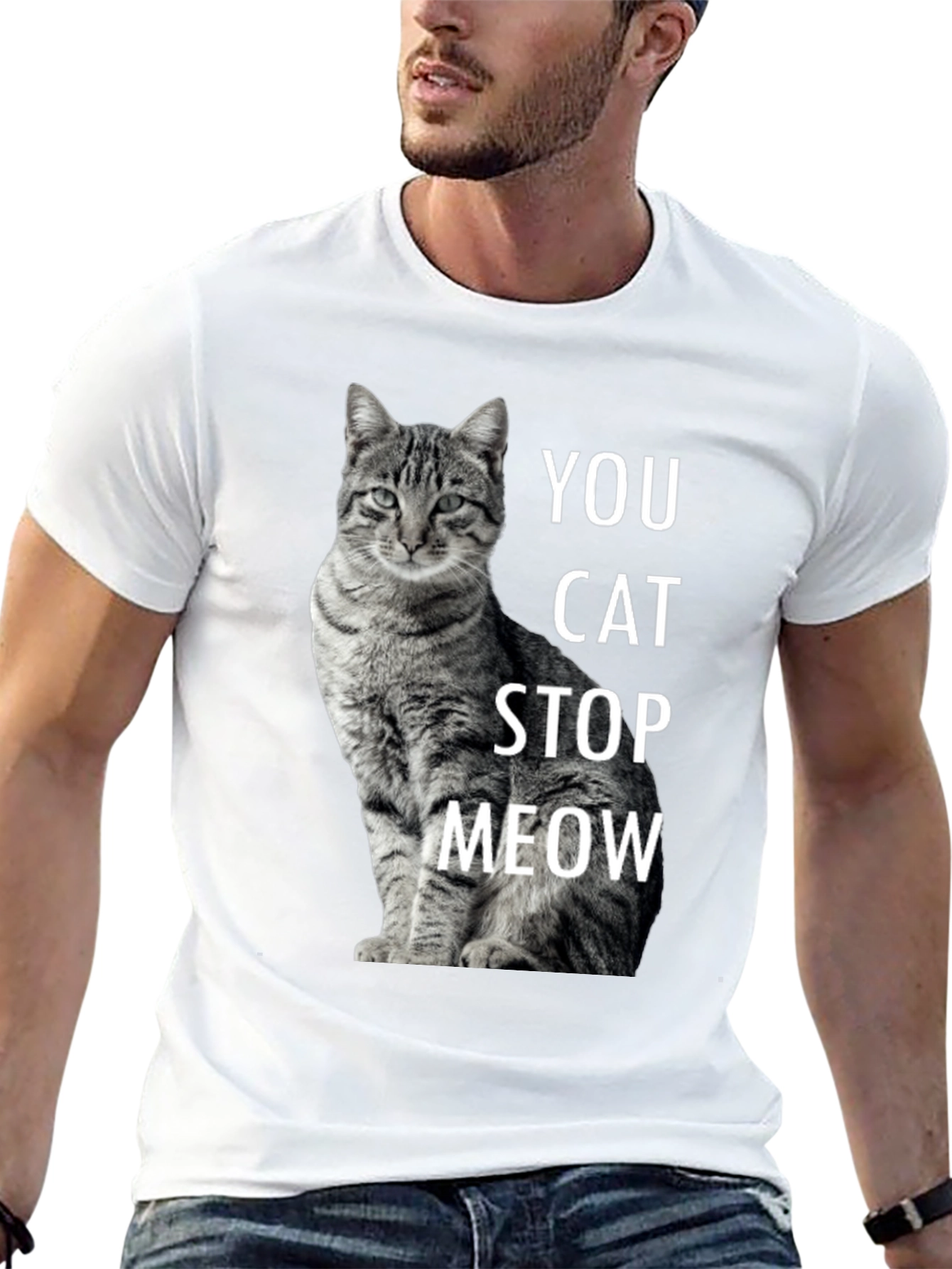 Black Funny Cat T-Shirt - You Cat Stop Meow - Novelty Tee view 13
