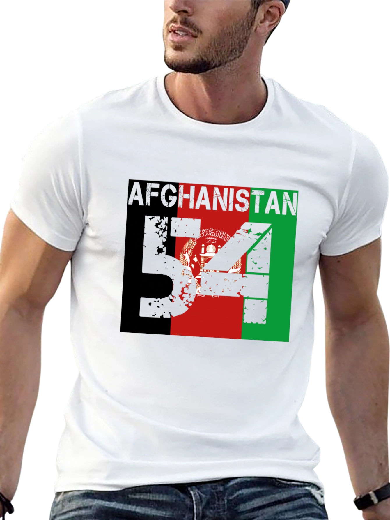 Black Afghanistan Flag T-Shirt Men's Black Patriotic Graphic Tee view 13