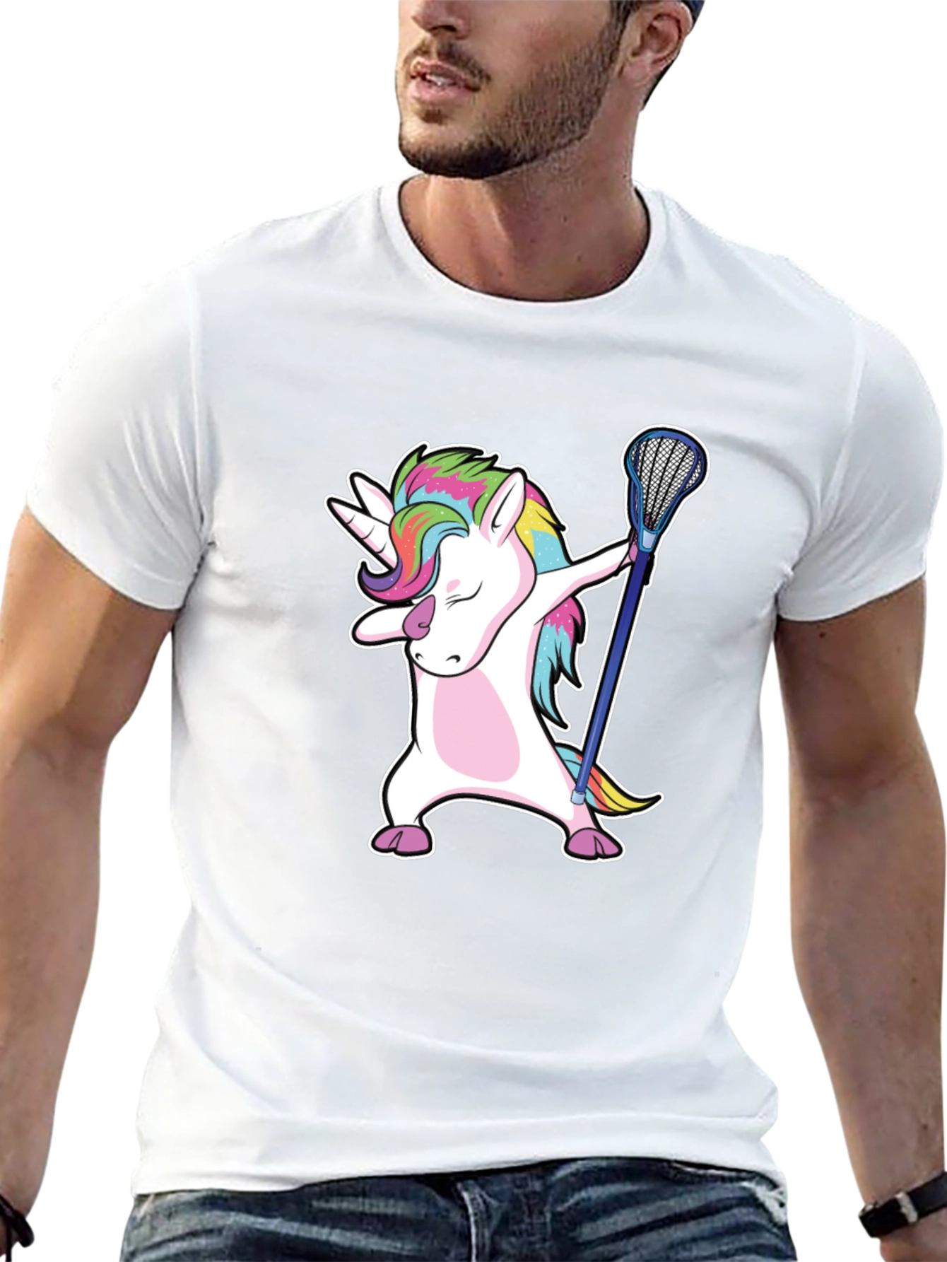 Black Unicorn Dabbing with Lacrosse Stick T-Shirt view 13