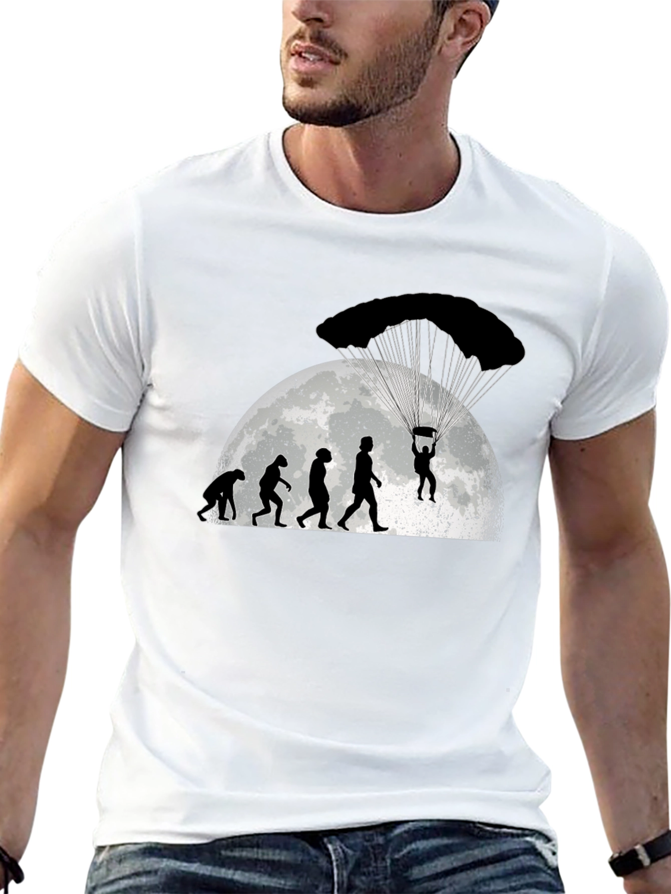 Black Skydiving Evolution T-Shirt - Black Cotton Tee view 13