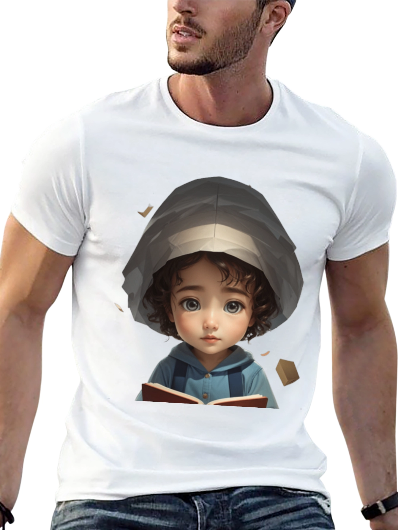 Black Cute Cartoon Girl Reading Book Black T-Shirt view 13
