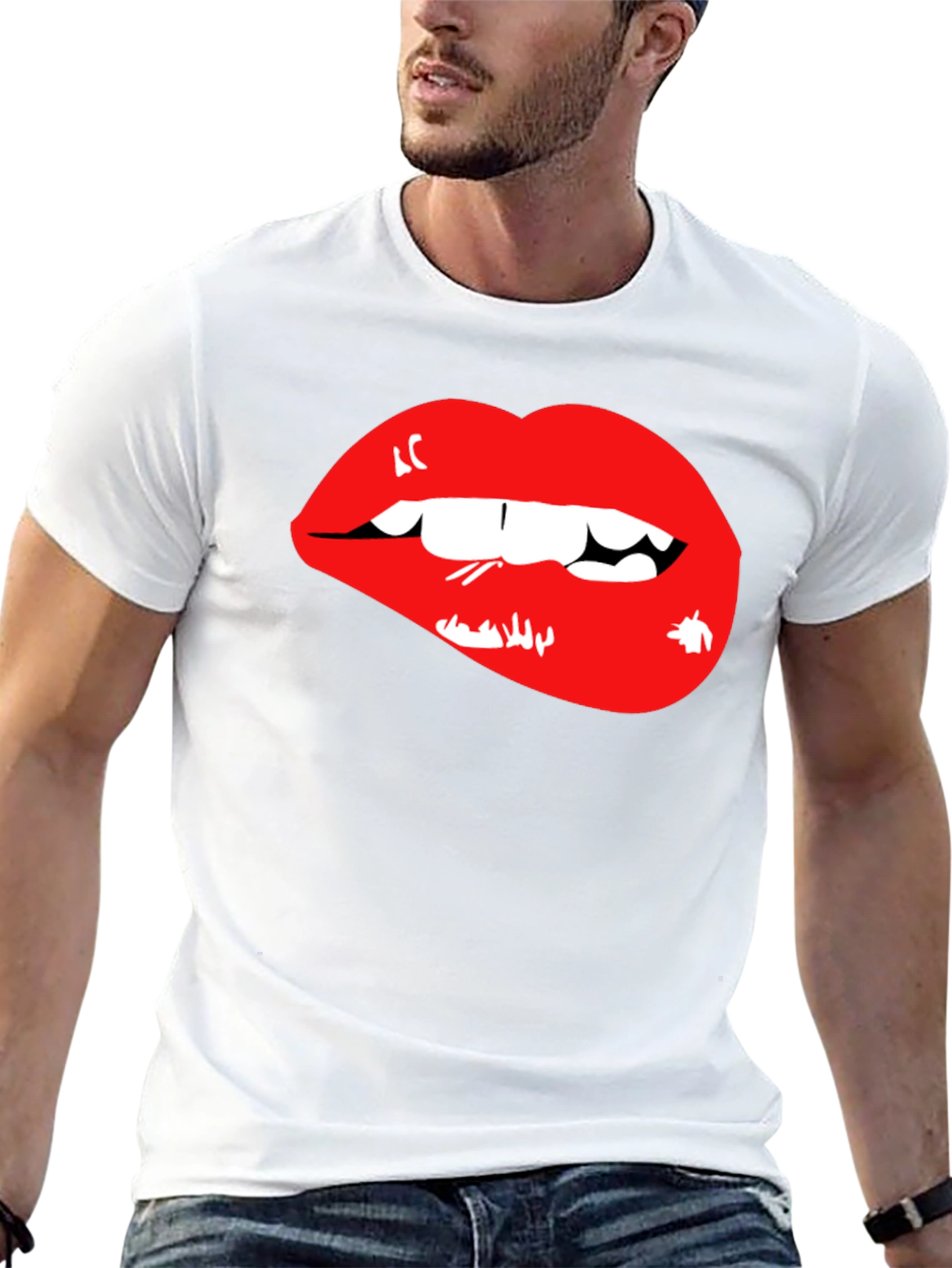 Black Red Lips Graphic Black T-Shirt view 13