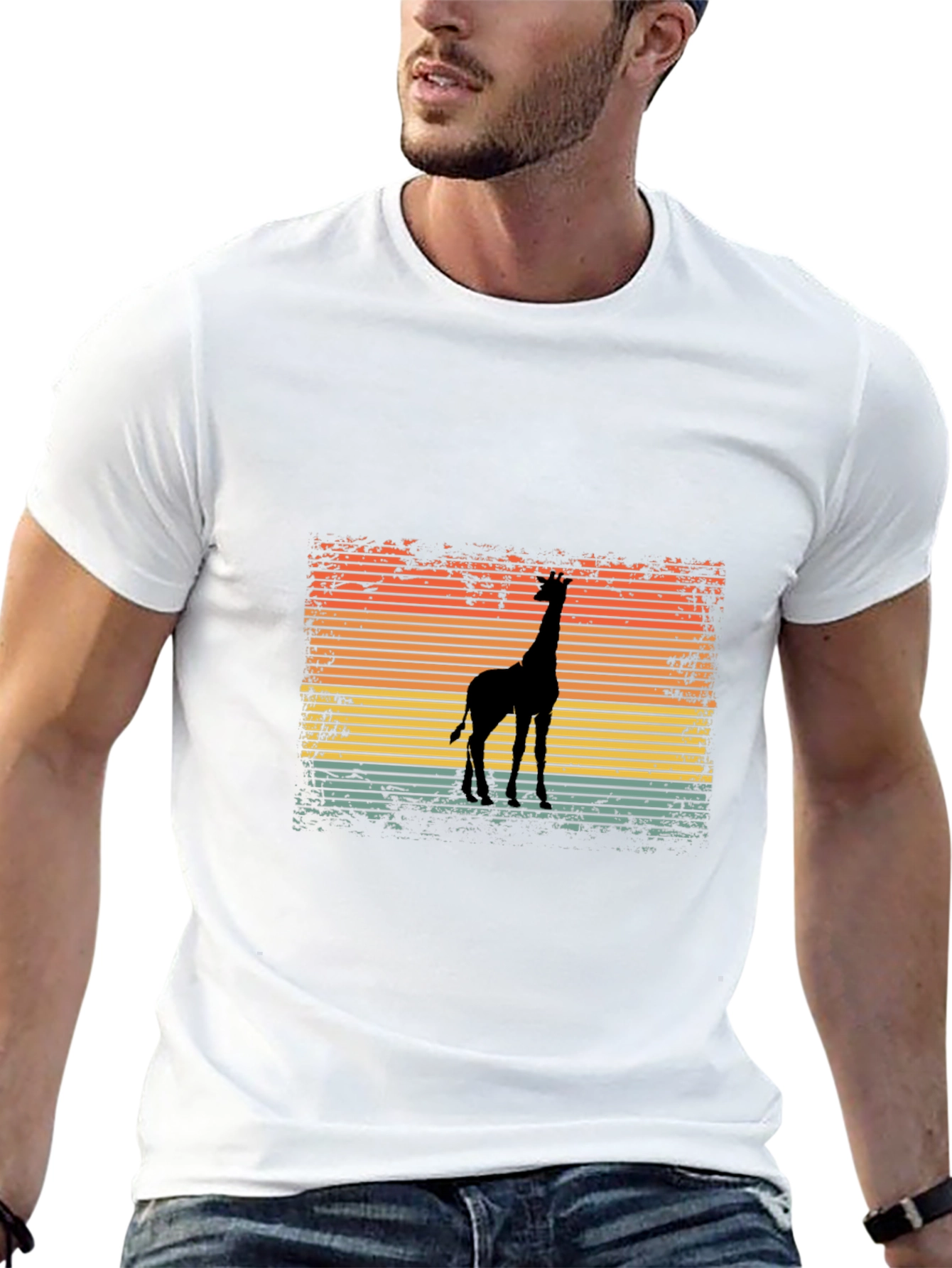 Black Retro Giraffe Sunset Graphic T-Shirt view 13