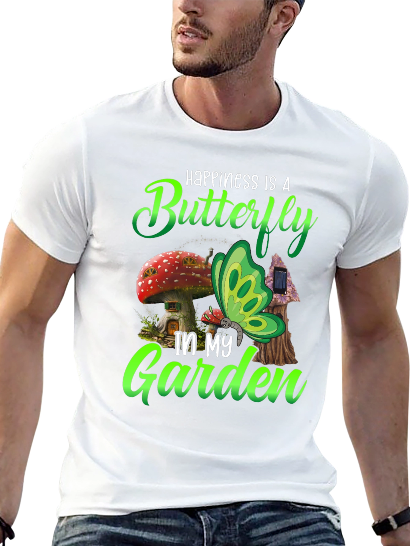 Black Happiness Butterfly Garden Black T-Shirt view 13