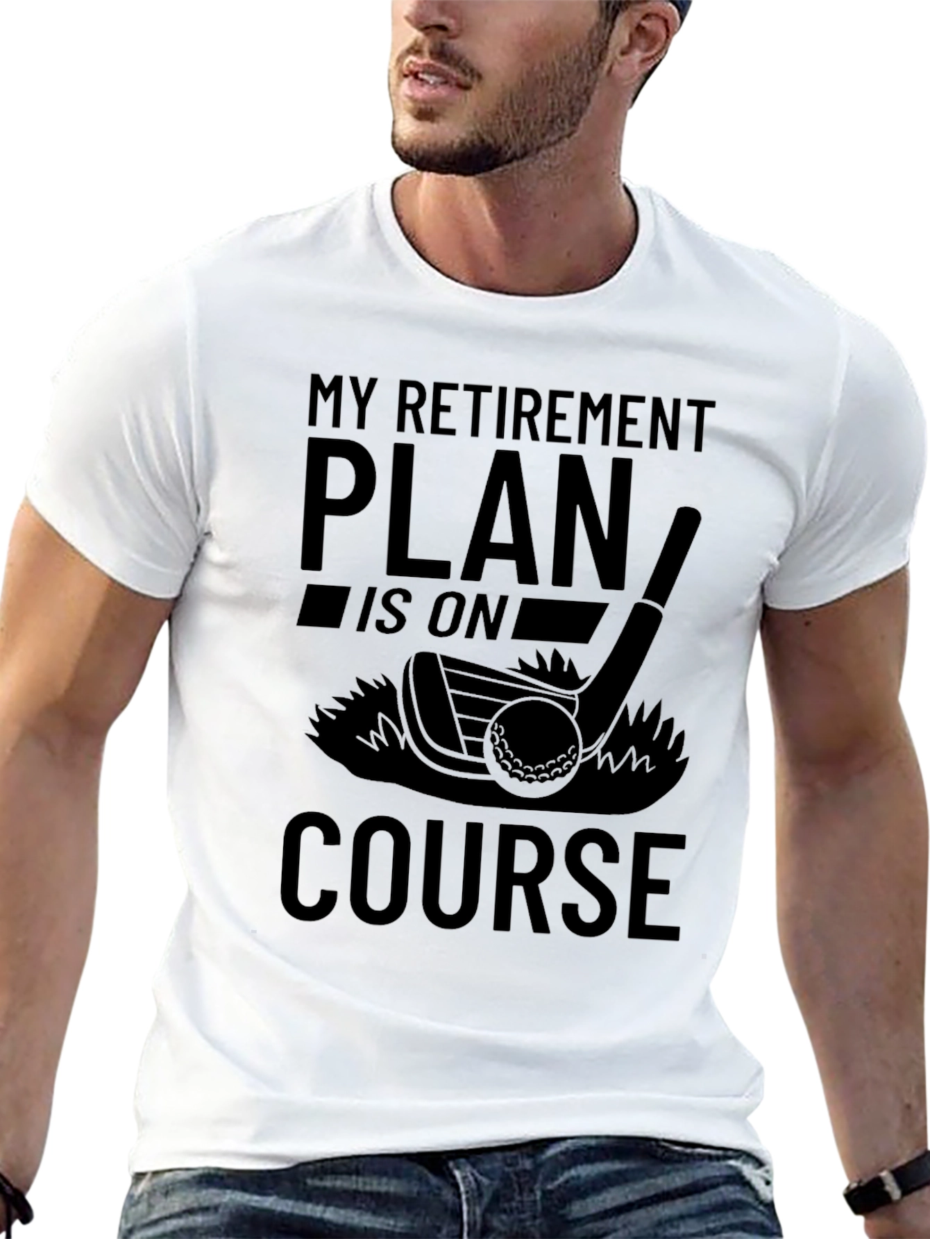 Black Retirement Plan Golf T-Shirt - On Course view 13