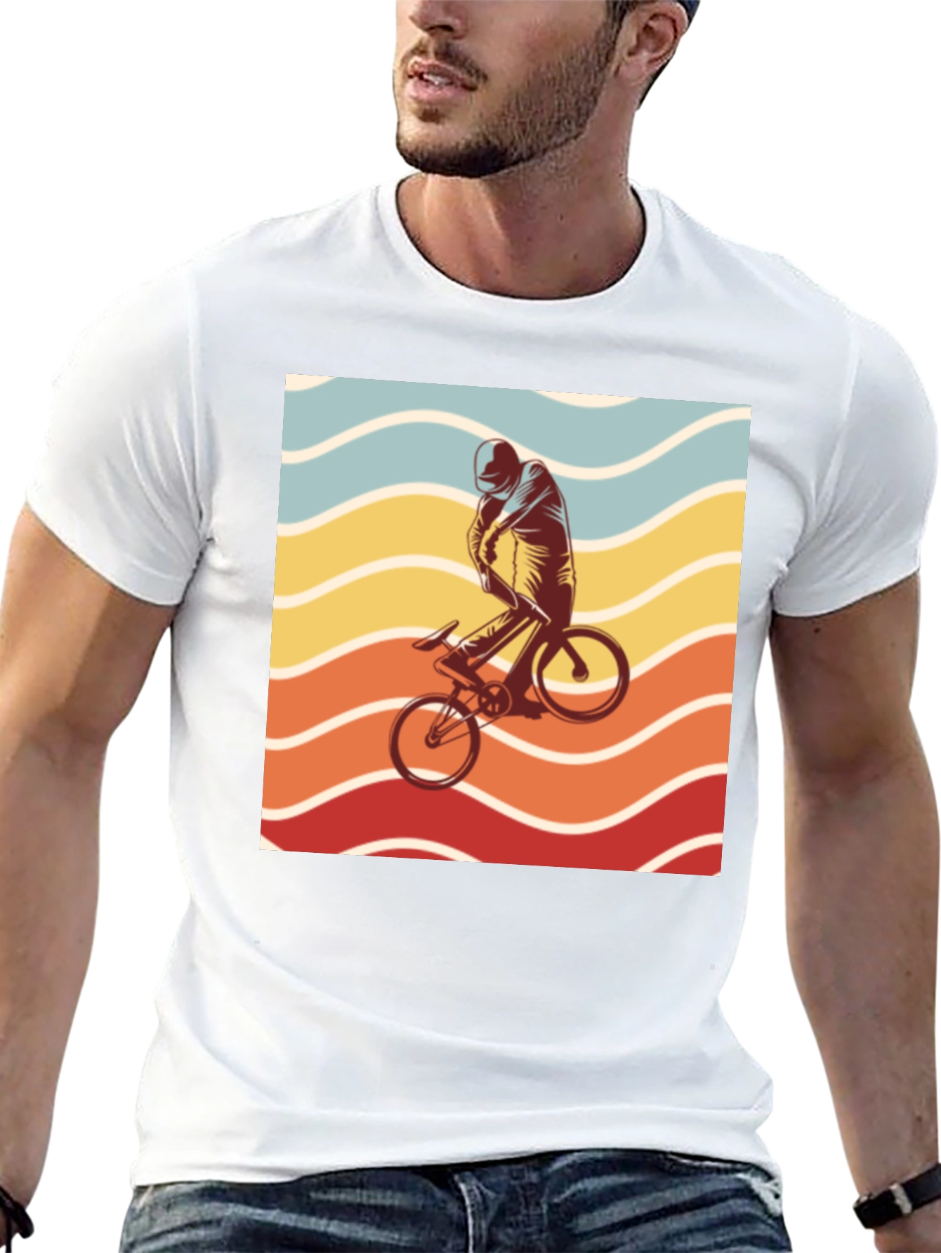 Black Retro Sunset Cyclist Graphic Tee - Black view 13