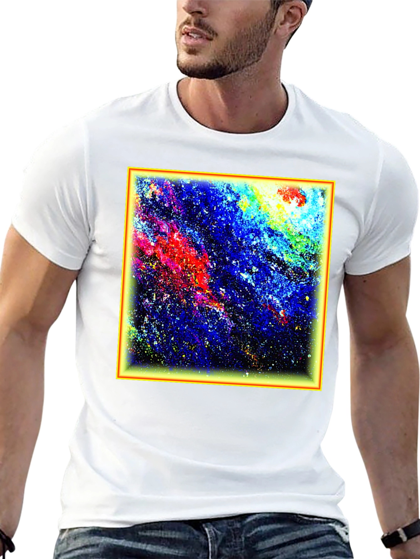 Black Abstract Art T-Shirt - Colorful Galaxy Design view 13