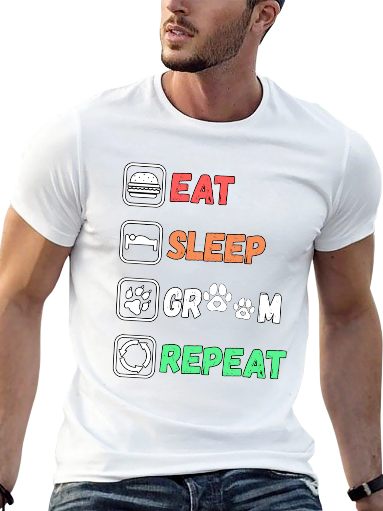 Black Eat Sleep Groom Repeat T-Shirt - Dog Grooming Lover Tee view 13