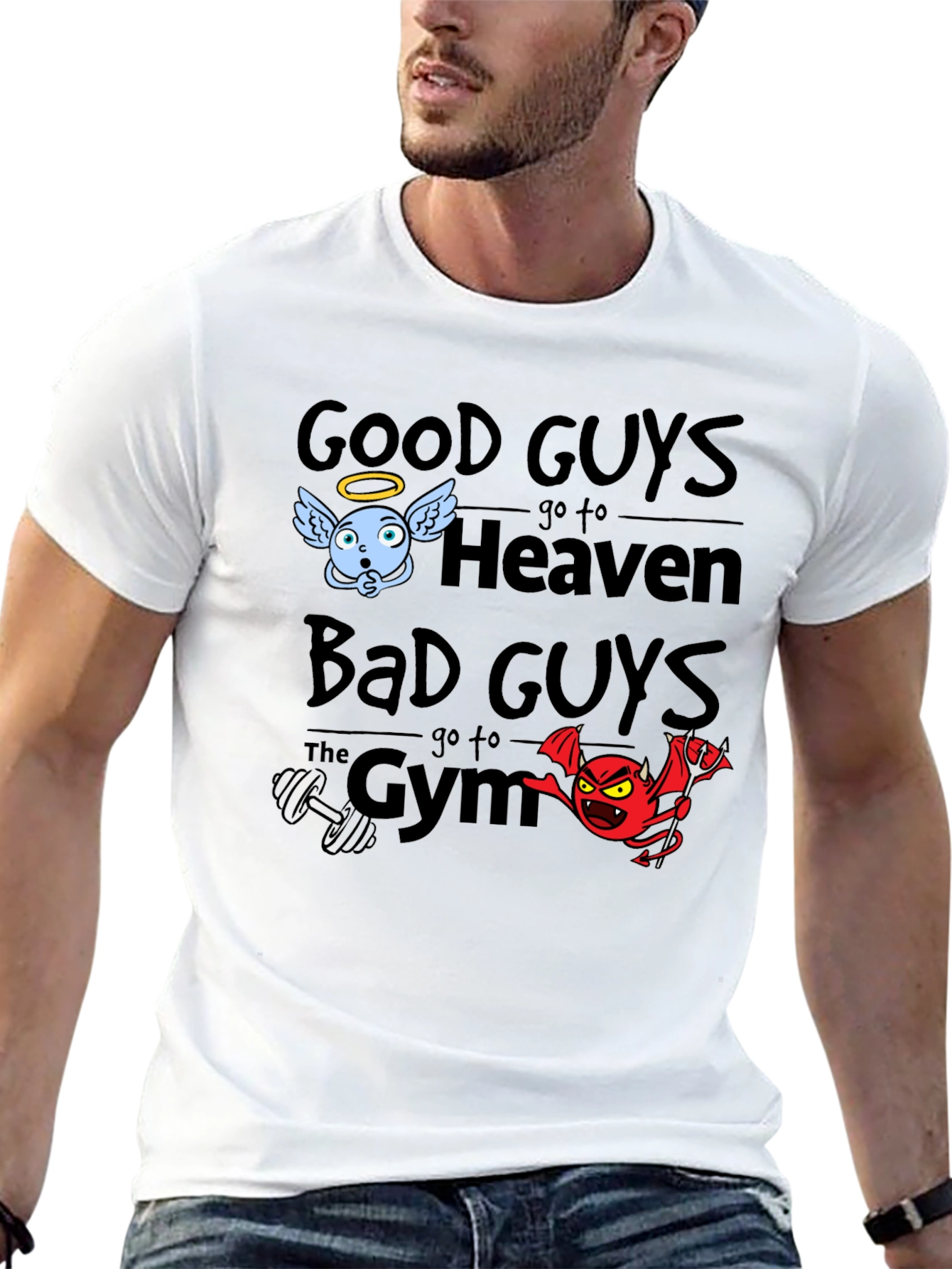 Black Good Guys Heaven Bad Guys Gym Graphic T-Shirt view 13