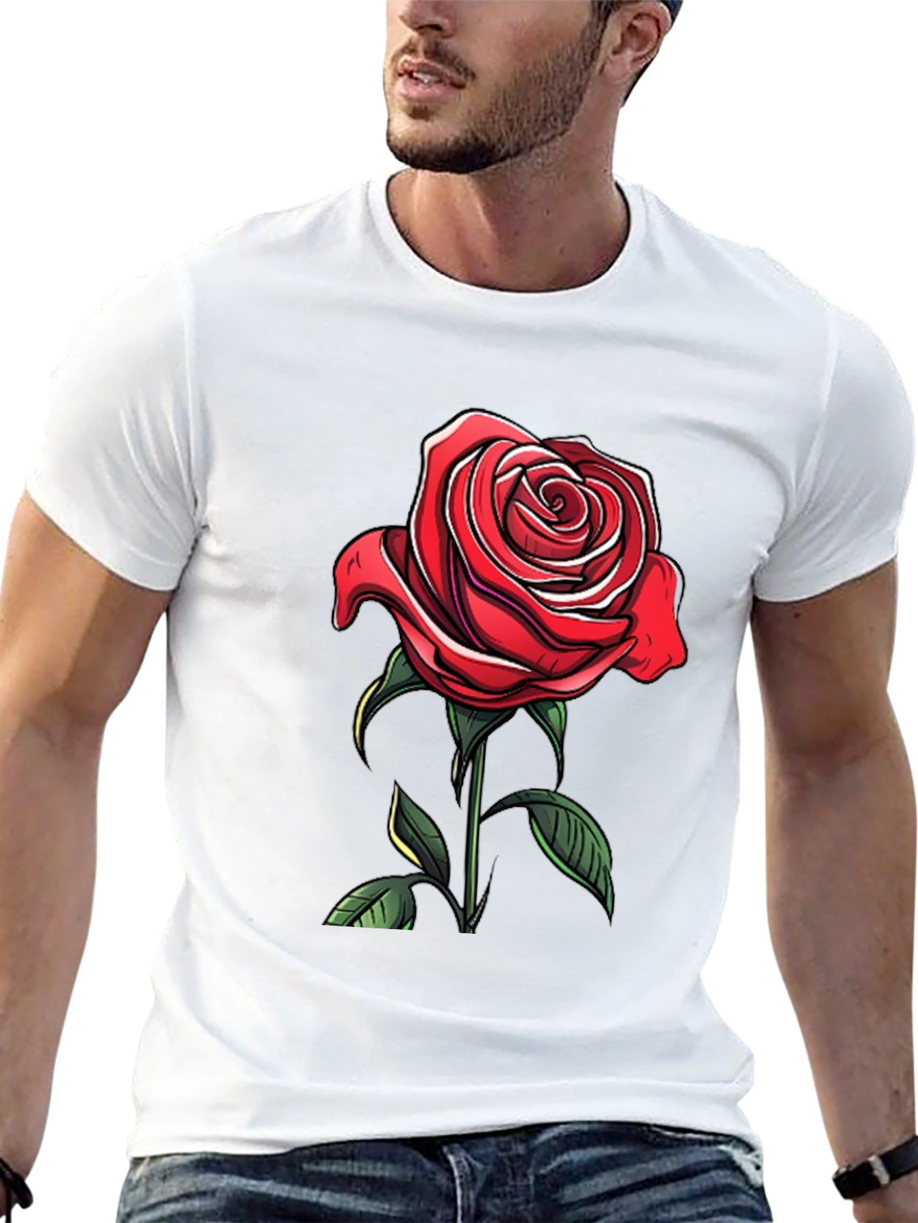 Black Red Rose Graphic Tee - Elegant Floral Design view 13