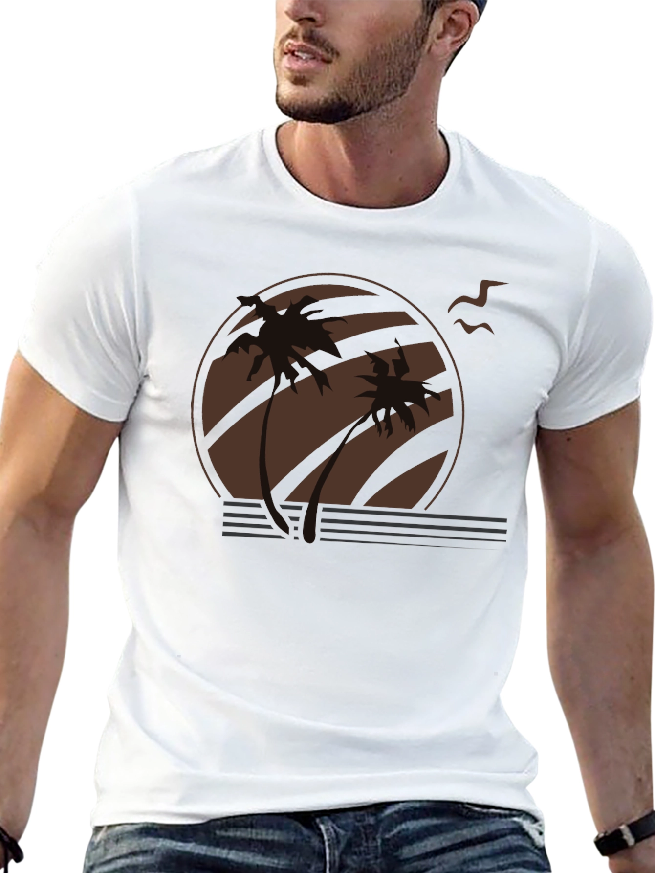 Black Sunset Palm Tree Graphic Tee - Retro Style view 13