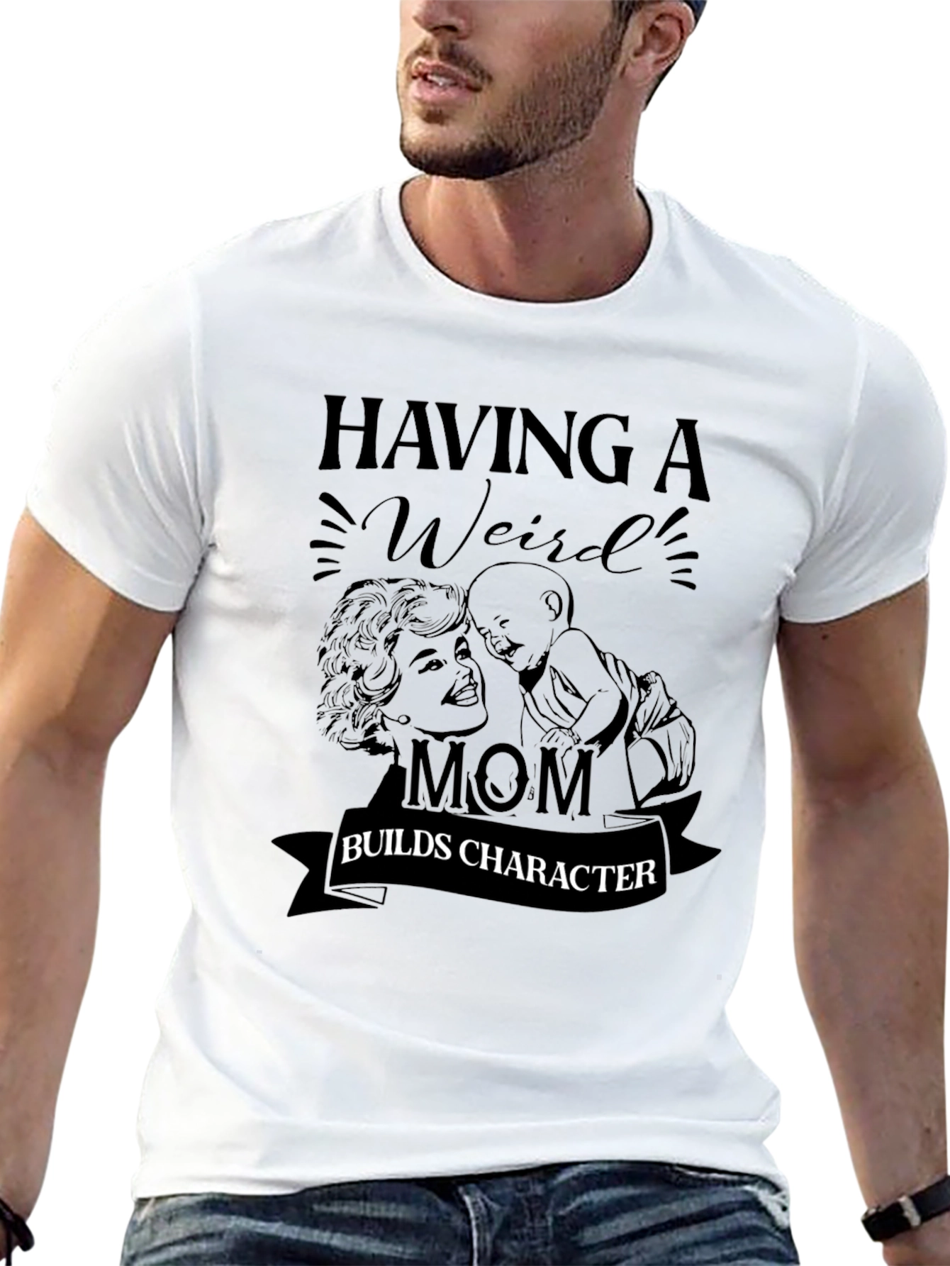 Black Weird Mom Builds Character Black T-Shirt view 13