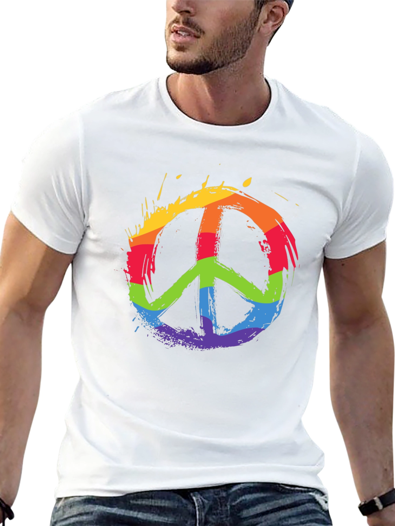 Black Rainbow Peace Sign Graphic T-Shirt view 13