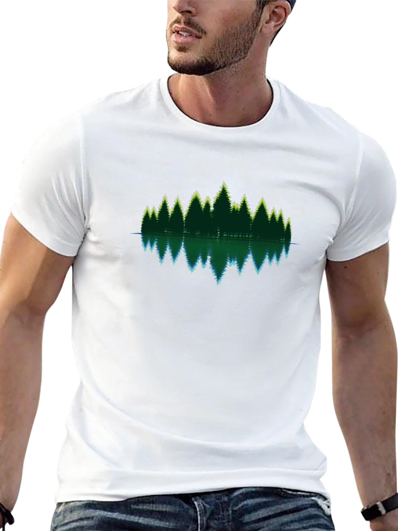 Black Nature Reflective Forest Graphic T-Shirt view 13