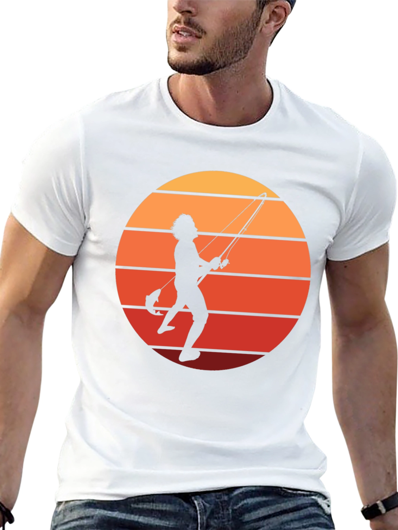 Black Retro Fishing T-Shirt - Sunset Silhouette view 13
