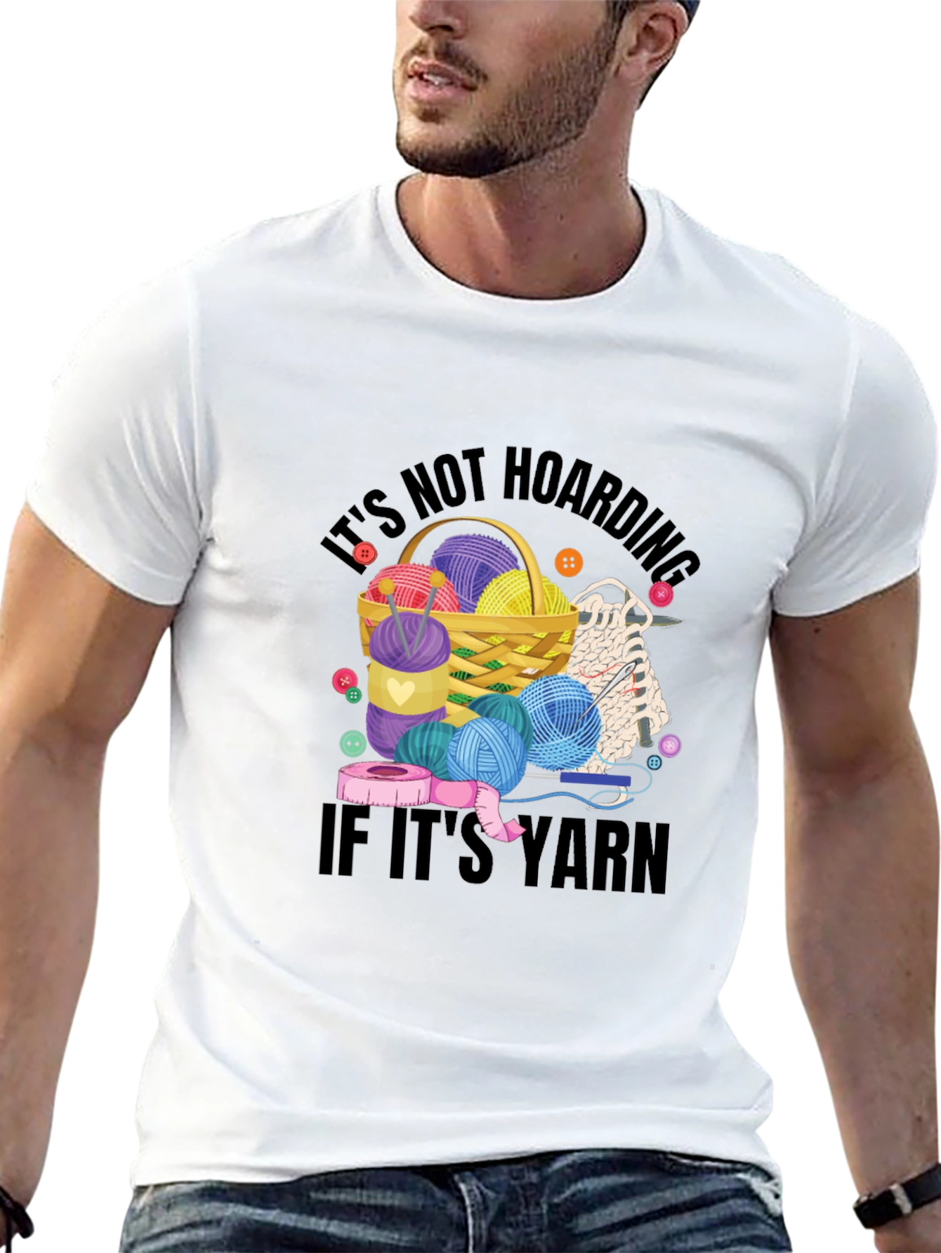 Black It's Not Hoarding If It's Yarn T-Shirt view 13