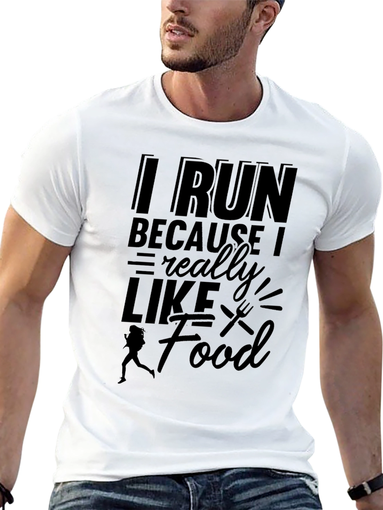 Black I Run Because I Like Food Graphic Tee view 13