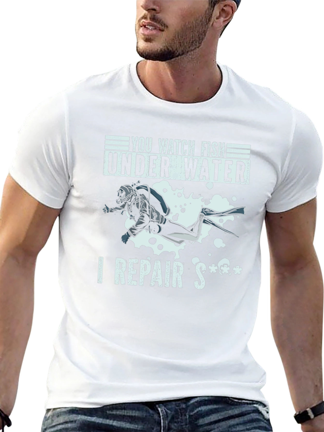 Black Funny Diver T-Shirt - I Repair Stuff view 13