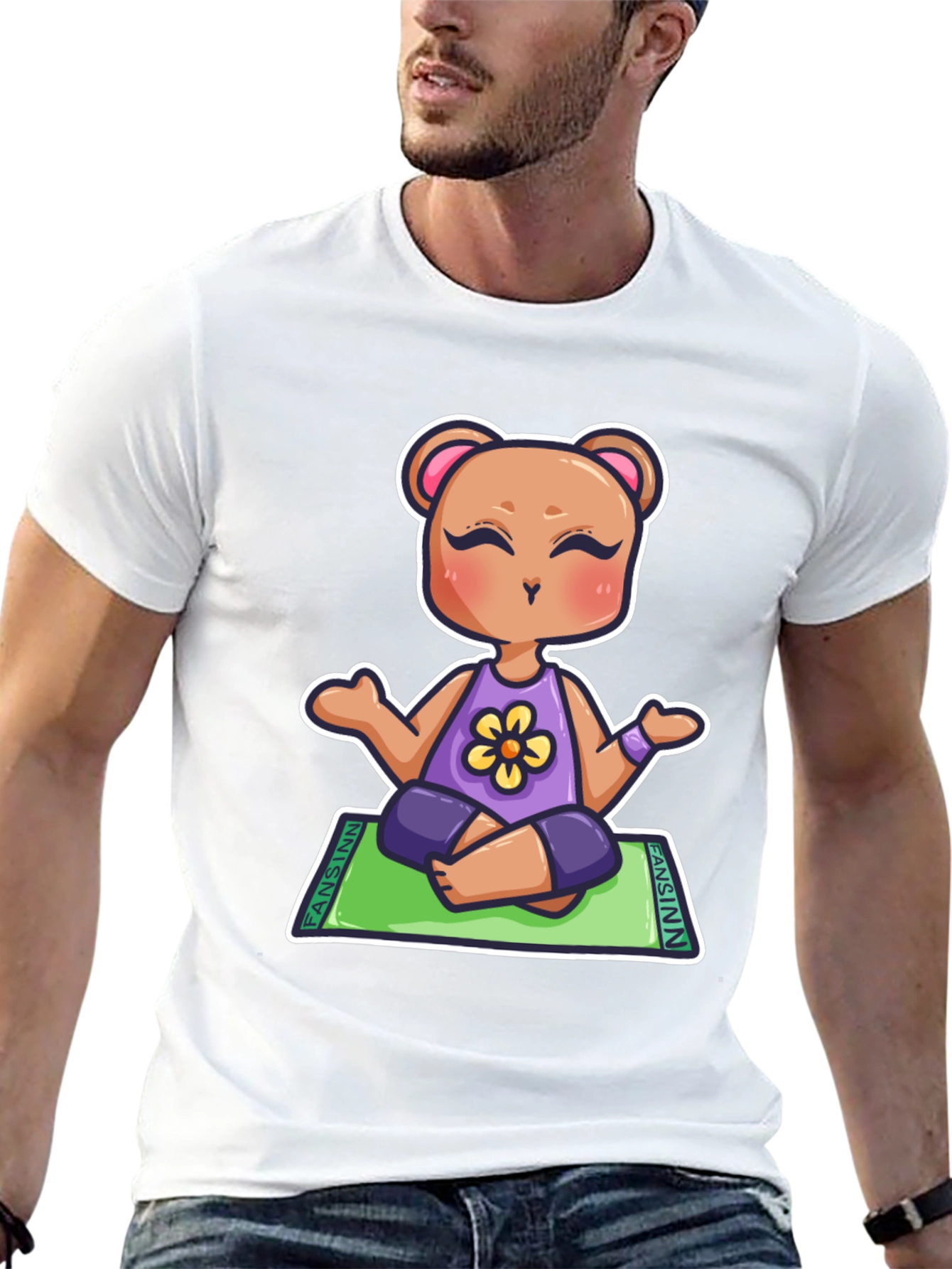 Black Yoga Bear Cartoon T-Shirt view 13