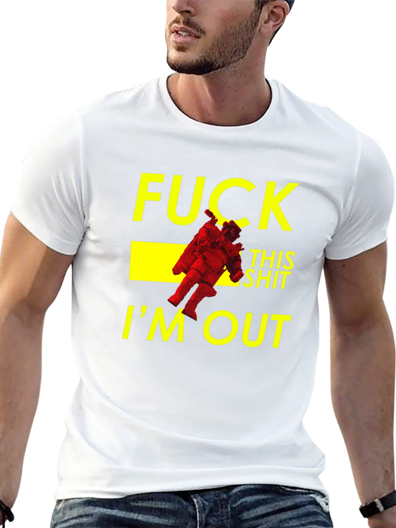 Black Funny Astronaut "I'm Out" Black T-Shirt view 13