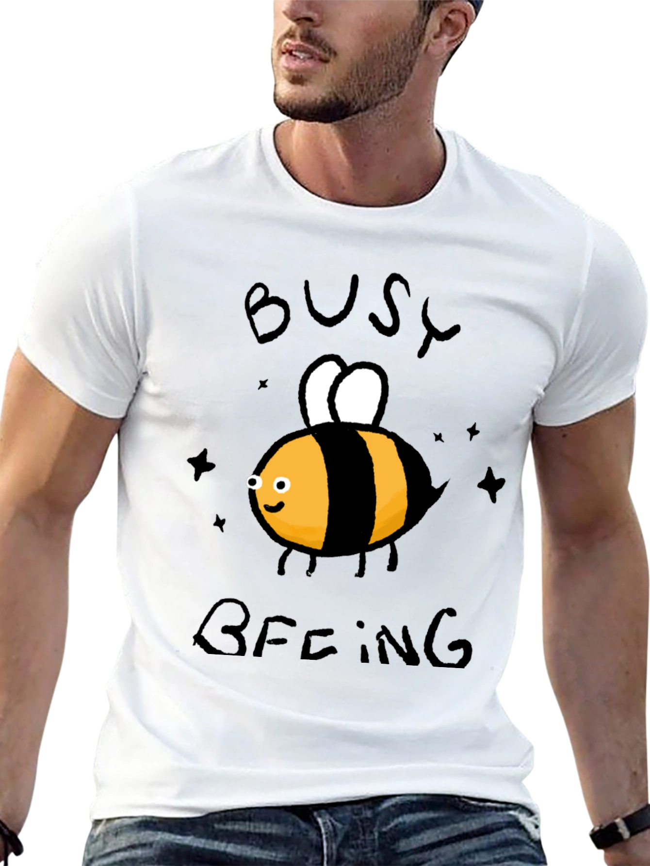 Black Busy Beeing T-Shirt - Black Crew Neck Graphic Tee view 13
