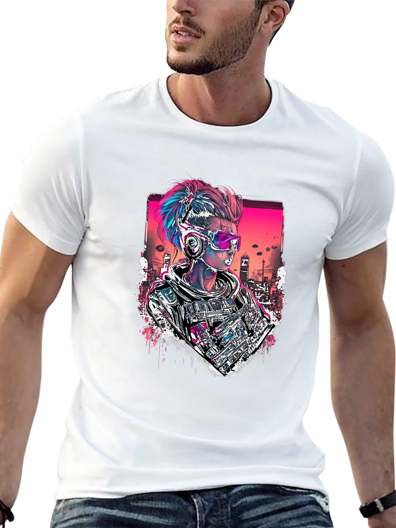 Black Cyberpunk Soldier Graphic Black Tee view 13