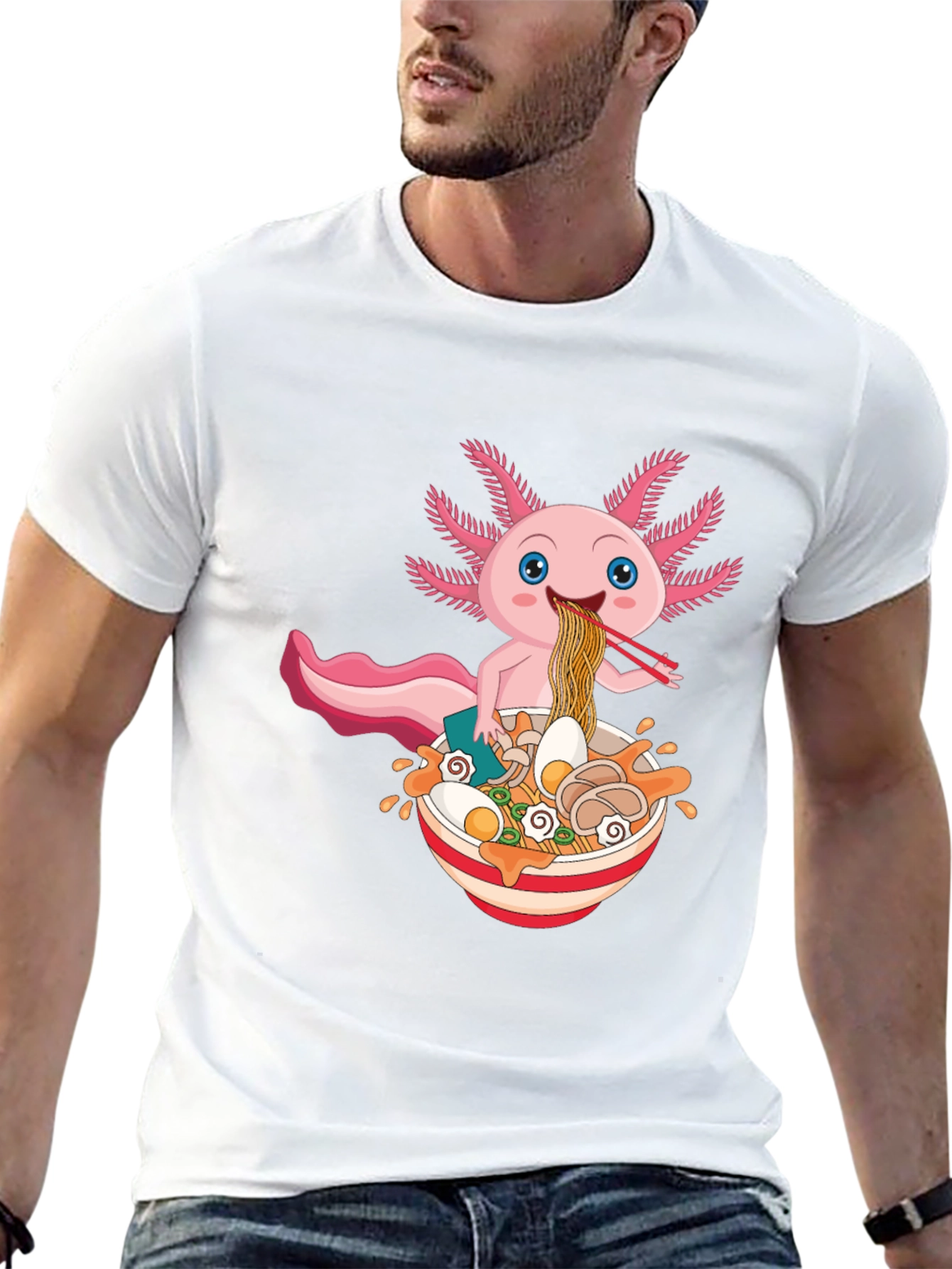 Black Axolotl Ramen T-Shirt - Cute Kawaii Noodle Lover Tee view 13